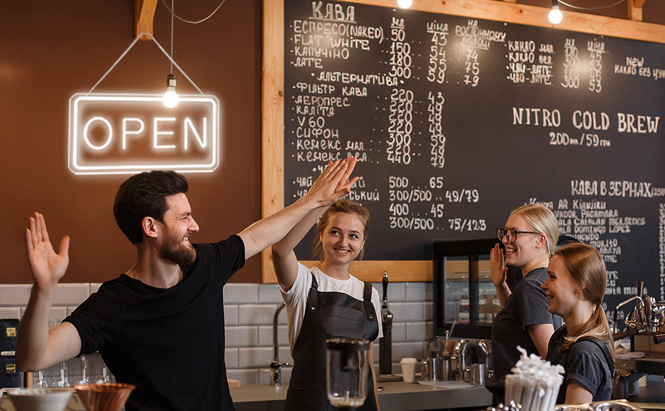 LED Open Sign for Business, USB Powered, Adjustable Brightness, Cool White, 42x22.5cm, for Stores, Cafes, Bars, Hotels, Window Display