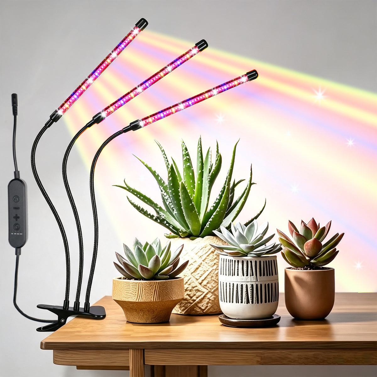 Full Spectrum LED Grow Light with Clip, 40 LED Plant Grow Lamp with 10 Brightness Levels, 3H/6H/12H Auto Timer, 360° Flexible Gooseneck, 12V DC Indoor Growing Light for Herbs, Succulents, Seedlings & Houseplants