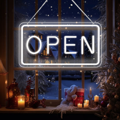 LED Open Sign for Business, USB Powered, Adjustable Brightness,  Cool White, 42x22.5cm, for Stores, Cafes, Bars, Hotels, Window Display