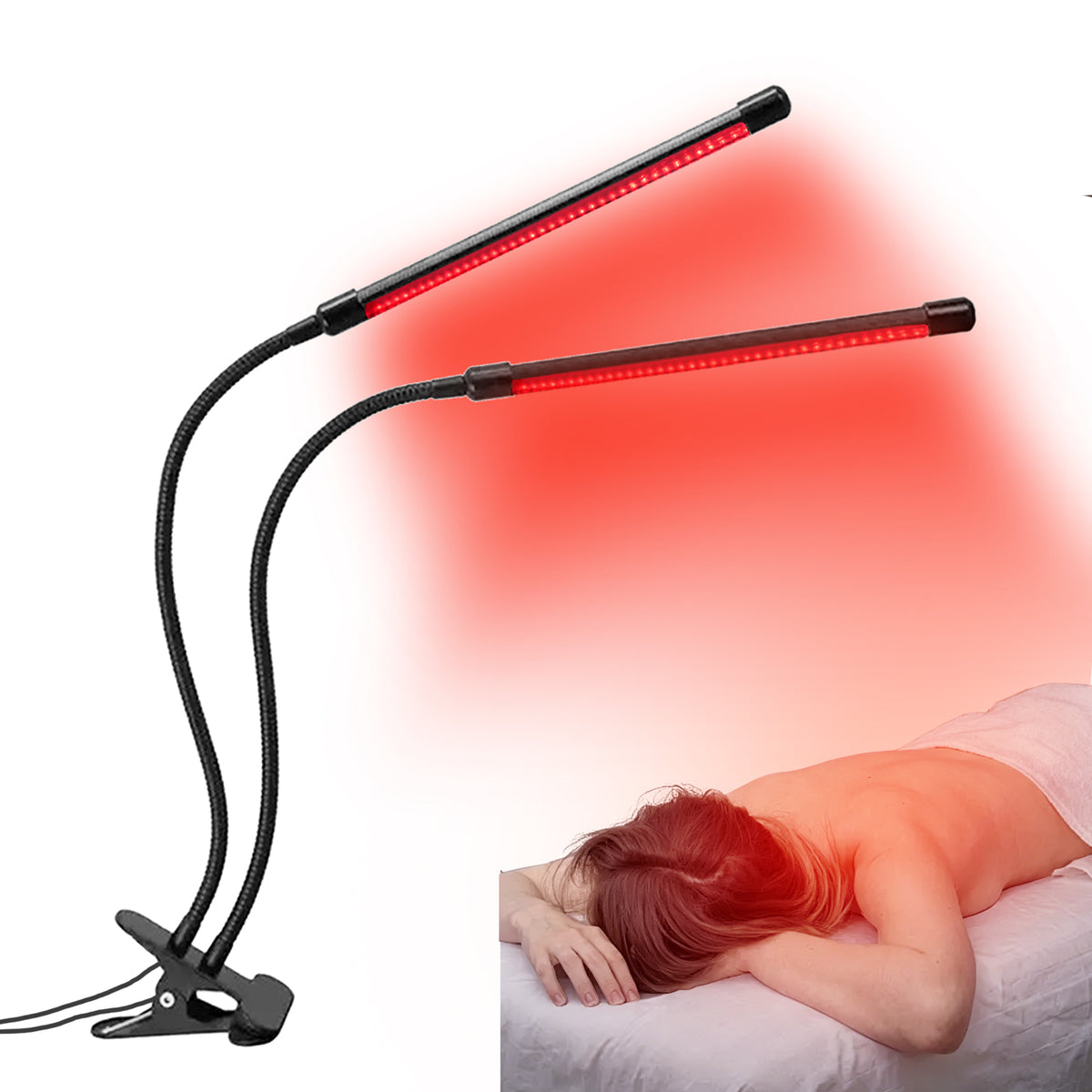 660nm Red Light Clip Lamp, LED Red Light for Face & Skin Care, Adjustable Gooseneck Clip-On Light, Hands-Free, Portable Home Use