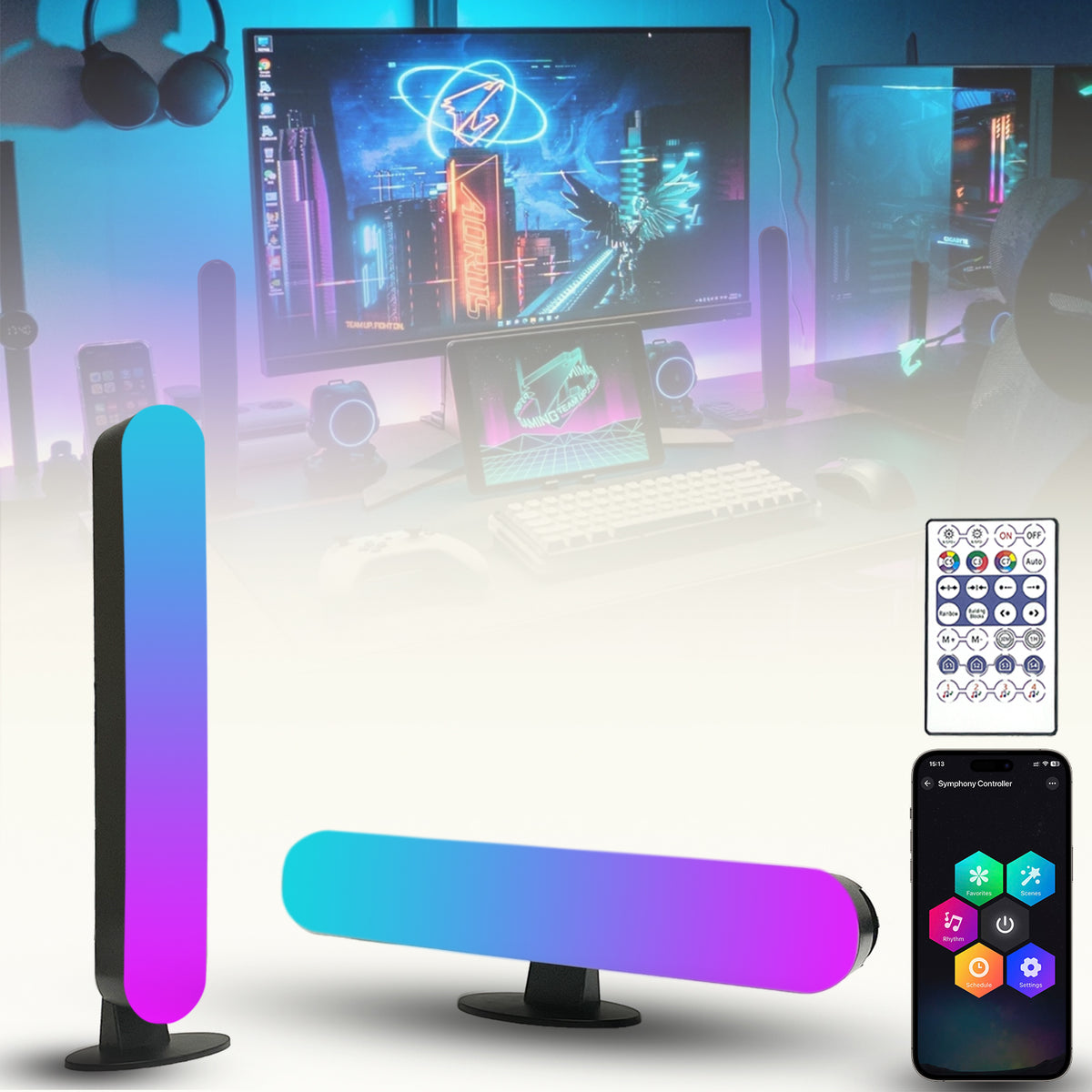 Dual RGB Light Bar, USB Powered LED Ambient Lighting with APP & Remote Control, Smart Mood Light Bar with Music Sync for Gaming Desk, TV Backlight, Streaming Setup, Bedroom Decor