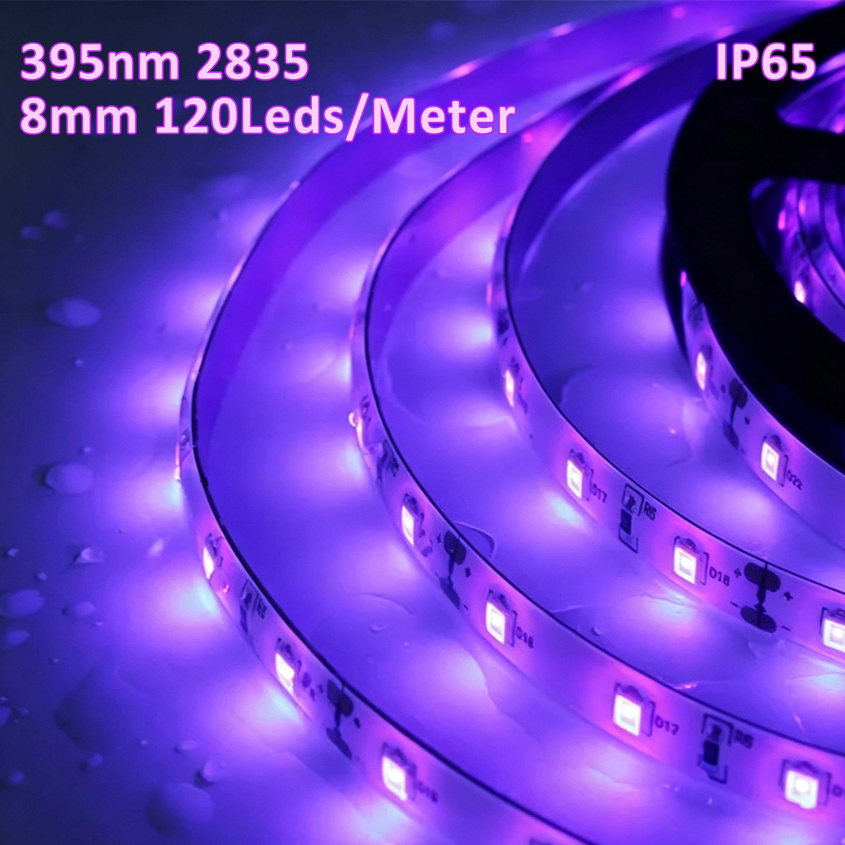 395nm UV LED Strip Light, 12V 120LEDs/M 5M（16.4FT) SMD2835 High Bright IP65 Waterproof Black Light Strip, Flexible UV Blacklight for Fluorescent Party, Resin Curing, Stage Glow Lighting Decoration