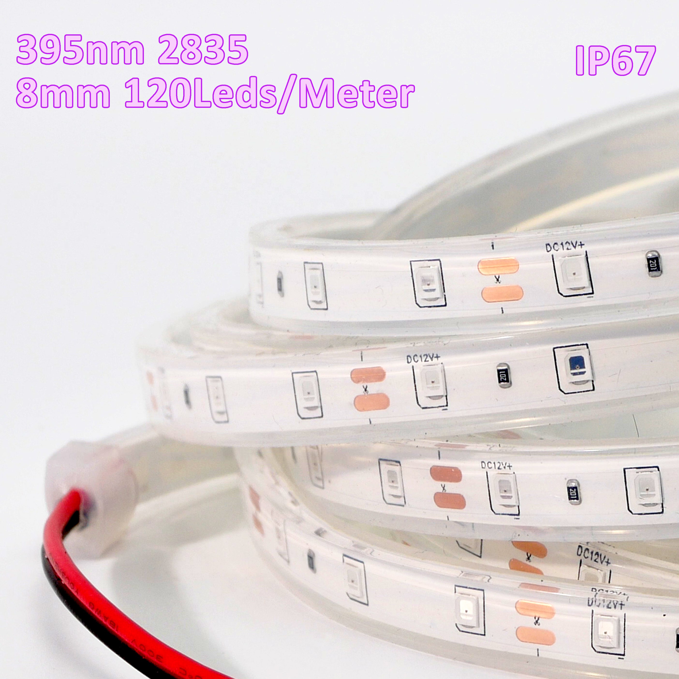 395nm UV LED Strip Light, 12V 120LEDs/M 5M(16.4FT) SMD2835 High Bright IP67 Waterproof Black Light Strip, Flexible UV Blacklight for Fluorescent Party, Resin Curing, Stage Glow Lighting Decoration
