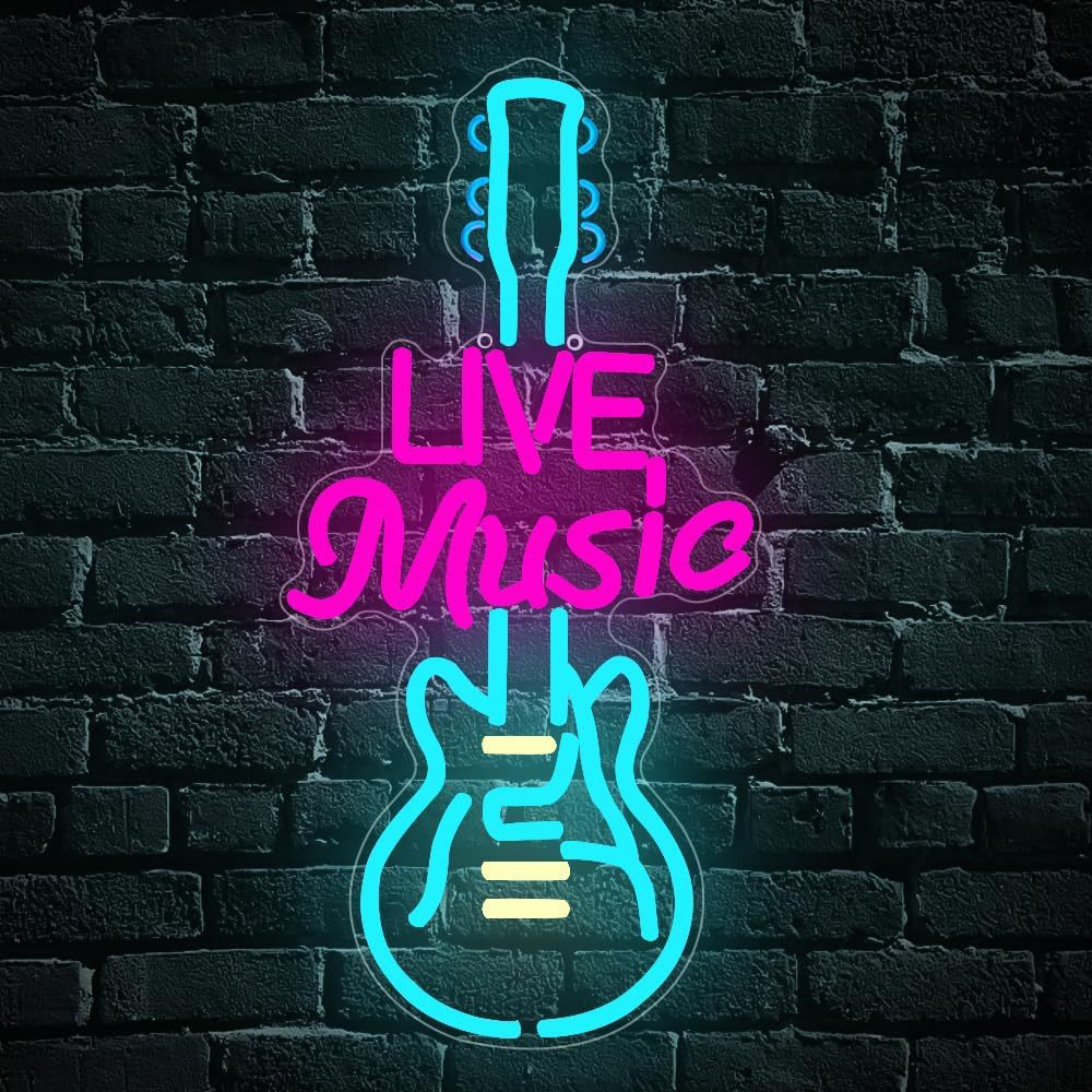 LED Neon LIVE MUSIC Sign By USB - Adjustable Brightness With ON/Off Switch , Wall Decor LED Sign for Bar Stage Atmosphere Decorative.19.5cm/7.68"x 40cm/15.75"