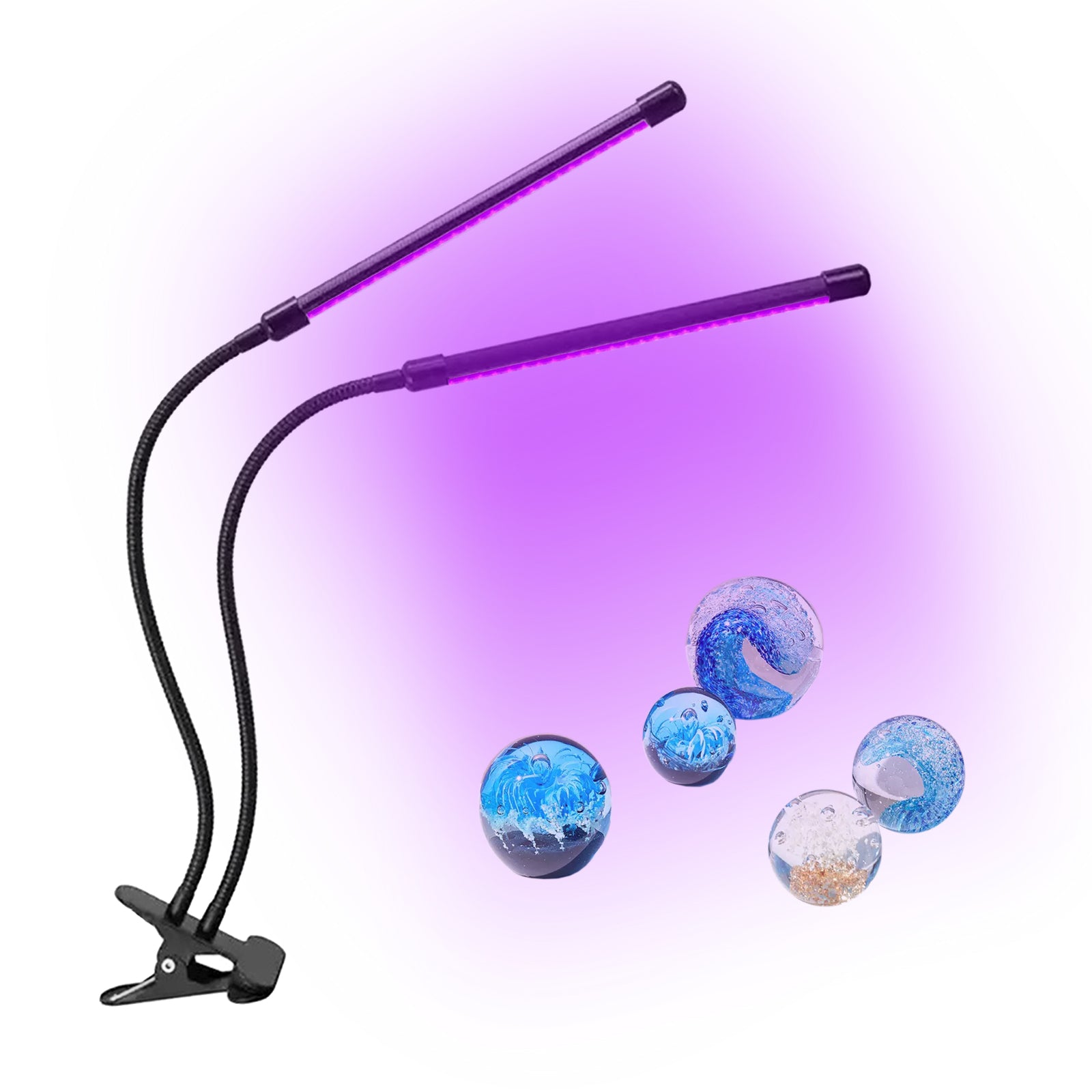 395–400nm UV Black LED Light , Dual Head Clip On UV Light with 10-Level Dimmable Brightness & 4 Timer Modes, USB Powered UV Lamp for Resin, UV Glue, Gel Nail Polish, Fluorescent Paint Party