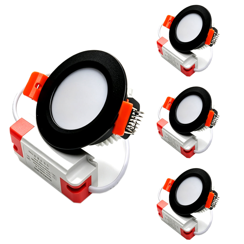 2 Inch LED Recessed Ceiling Light 4 Pack, 3W Canless Downlight, 3000K Warm White Mini Recessed Lighting with Junction Box, Black Trim Flush Mount Ceiling Light for Bedroom, Hallway, Porch