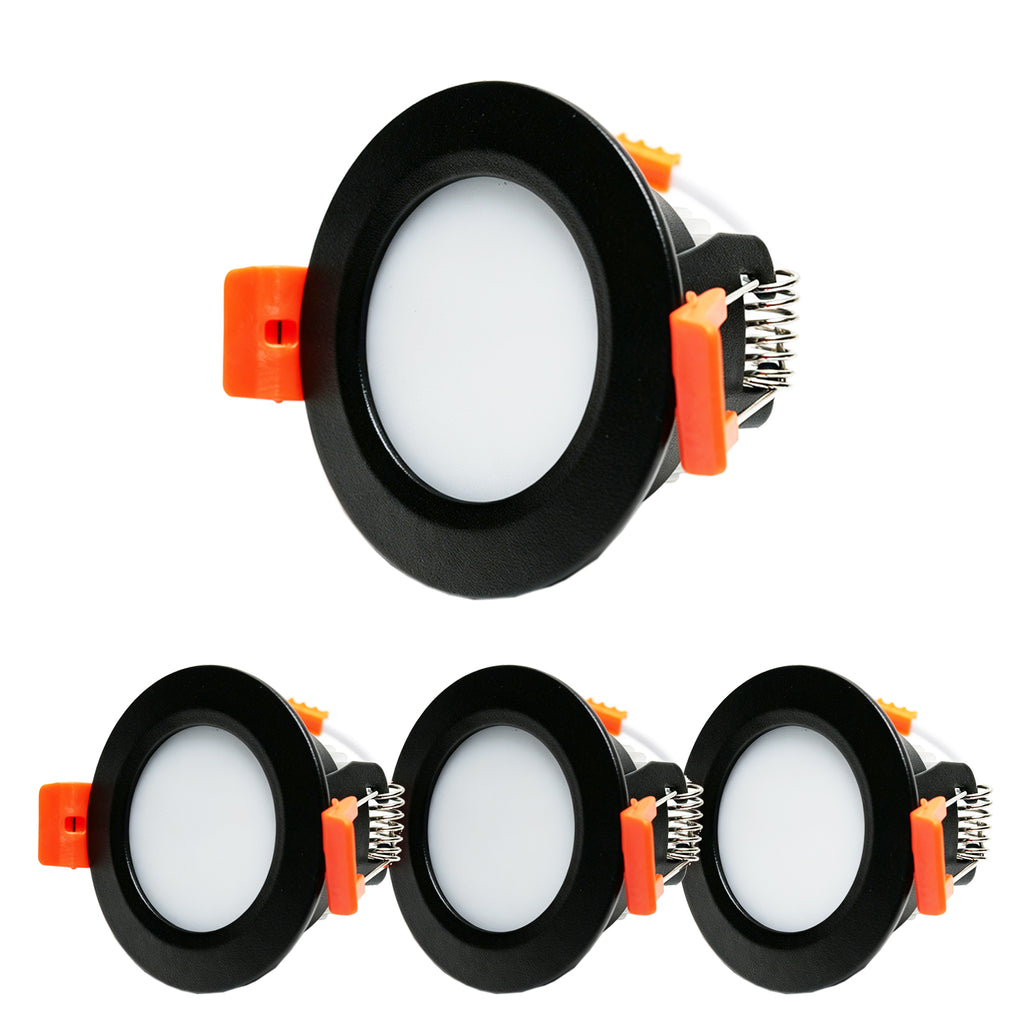 2 Inch LED Ceiling Downlight 4 Pack, 3W Black Flush Mount Wafer Light, 5000K Daylight White, CRI90+, Dimmable Canless Recessed Fixture with Junction Box for Bathroom, Garage, Laundry Room & Office