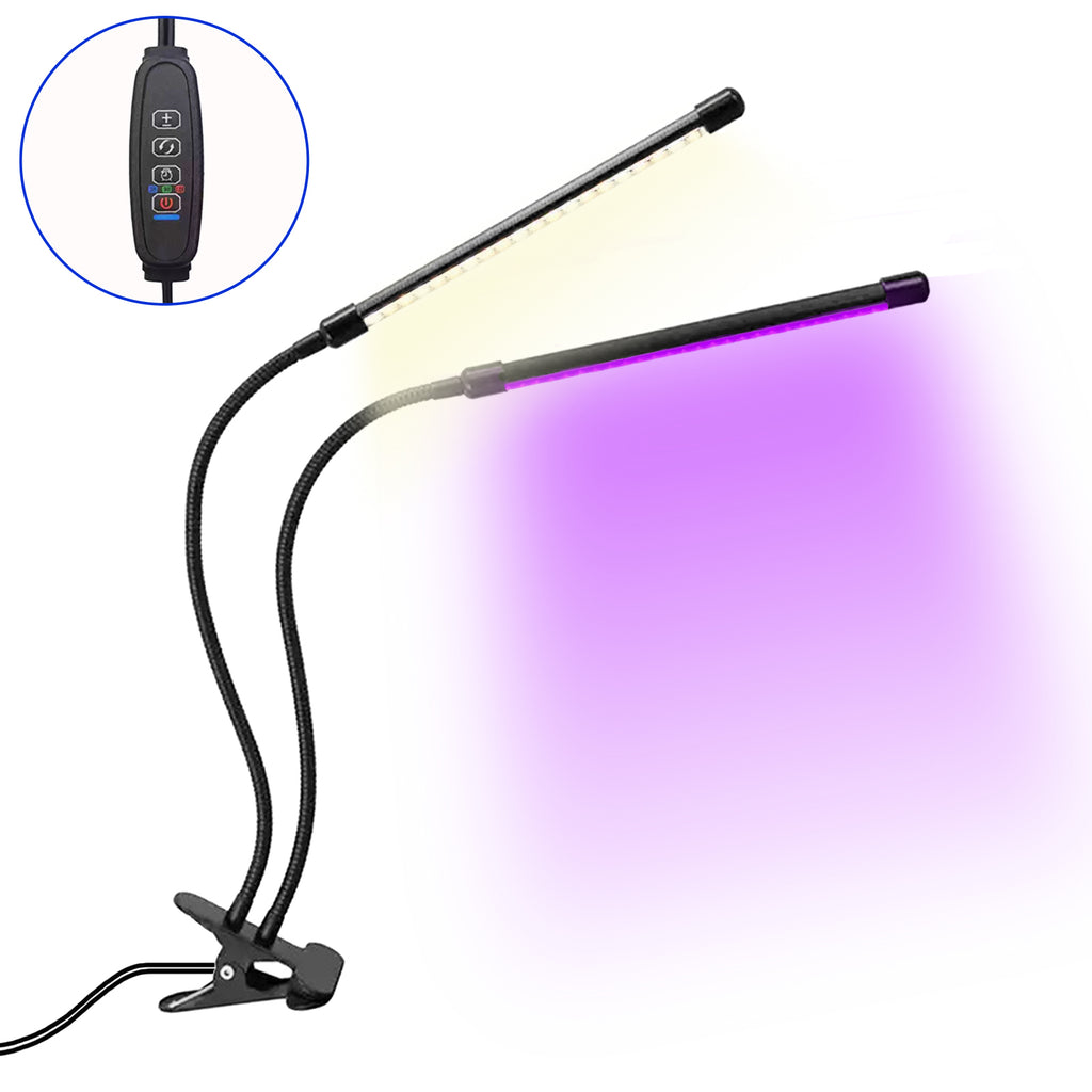 Dual Head UV LED Clip Lamp, UV Resin Curing Light & Natural White Desk Light, USB Powered 5V Dimmable Clamp Lamp with 3 Lighting Modes for Resin Crafts, DIY Curing & Desk Lighting