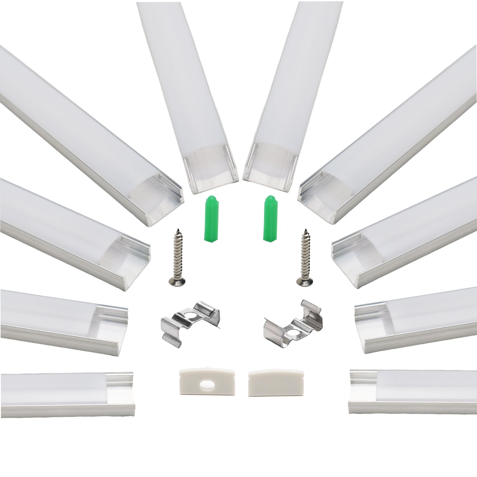 10 Pack LED Aluminum Channel System 3.3FT/1M U Shape LED Strip Diffuser Channel with Milky White Cover, End Caps & Mounting Clips, Silver Aluminum Profile for Under Cabinet, Closet, Kitchen Lighting, Fits LED Strips up to 12.5mm