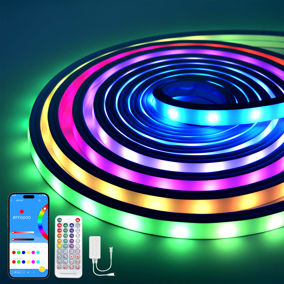 Smart RGB Neon Rope Light for DIY Lights ,16.4FT Music Sync LED Neon Strip Lights with APP & Remote Control, Dimmable Silicone Led Light, Static & Dynamic Modes for Bedroom Gaming Room, Home Decor