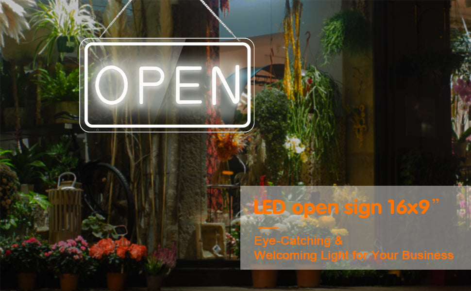 LED Open Sign for Business, USB Powered, Adjustable Brightness,  Cool White, 42x22.5cm, for Stores, Cafes, Bars, Hotels, Window Display
