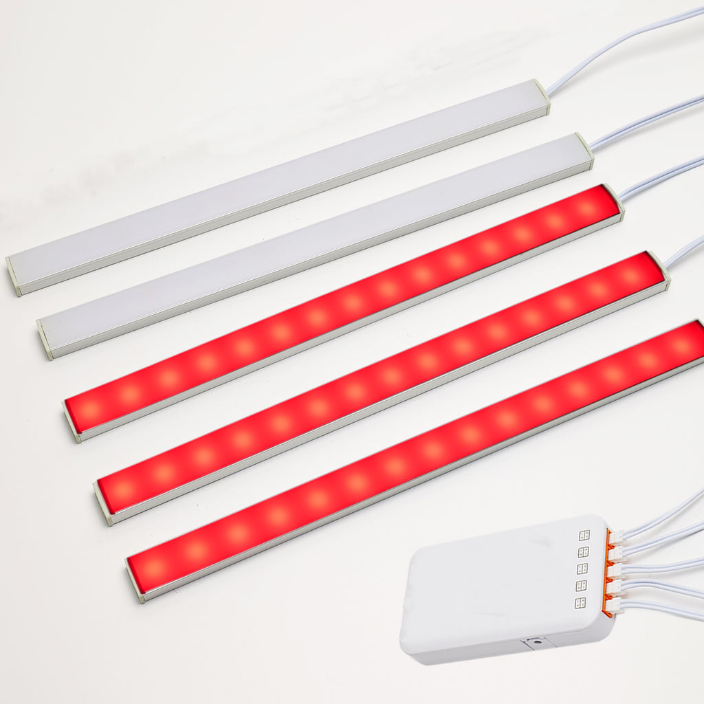 660nm Red LED Light Bar 5 Pack, 10 Inch DC12V Red Light Strip Kit with 5-Way Power Splitter, Self-Adhesive Red Grow Light for Indoor Plants, Cabinet, Shelf, Display & Ambient Lighting