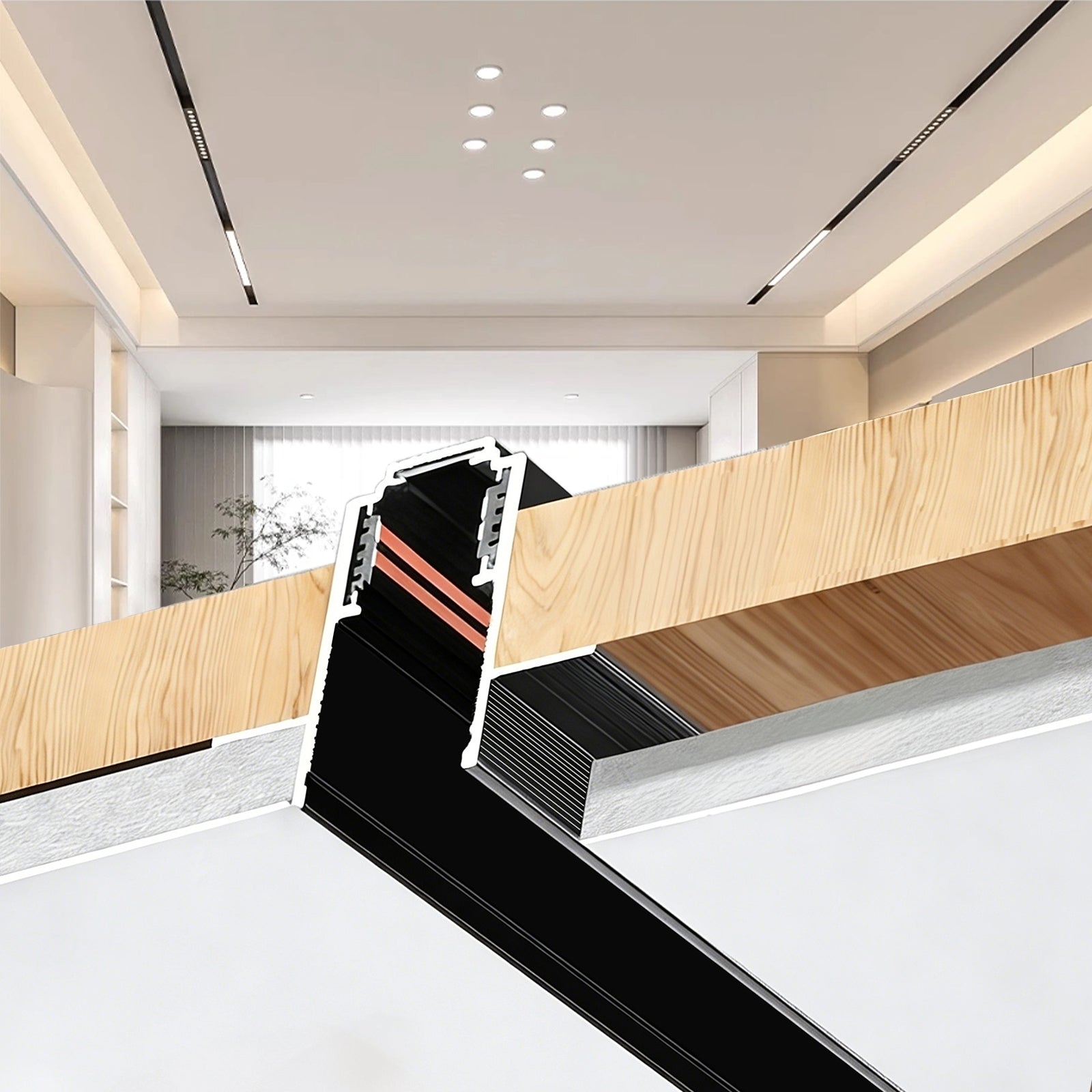 3.3FT Flush Mount Aluminum Track Rail,Recessed Ceiling Lighting Track, Magnetic Track Lighting System, Modern Ceiling Track for Living Room, Kitchen, Retail Display Lighting
