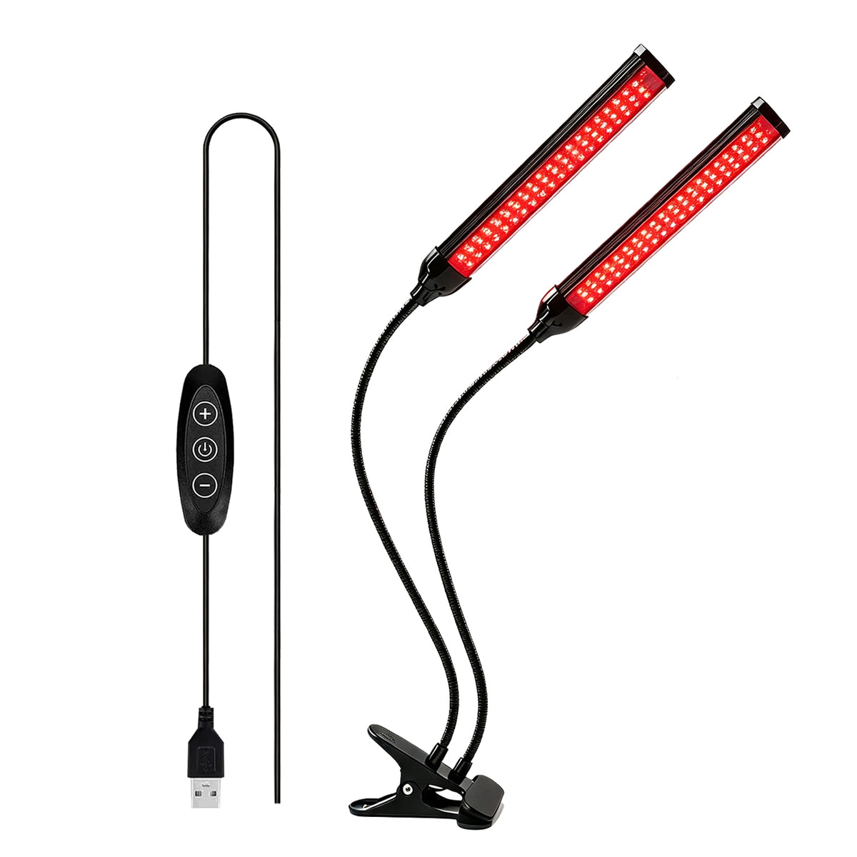 660nm Red Light Lamp, Dual Head Clip-On Red Light with 120 LEDs, USB Powered 5V Dimmable Flexible Gooseneck Red Light Bar for Face Care, Body Care, Plant Growth, Home, Office & Bedroom