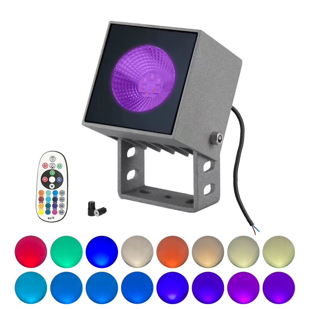 RGBW Outdoor LED Spotlights with Remote Control, IP65 Waterproof Landscape Lights, 16 Colours, 4 Lighting Modes & 5 Brightness Levels, Hardwired Colour Changing Garden Lights for Yard, Patio & Holiday Decorations