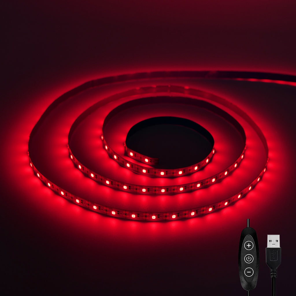 660nm Red Light Strip 6.6FT 120LEDs USB Powered, Dimmable Red LED Light Strip 5V 2A, Grow Light for Indoor Plants, Sleep Light Strip for Bedroom, TV Backlight Ambient Lighting