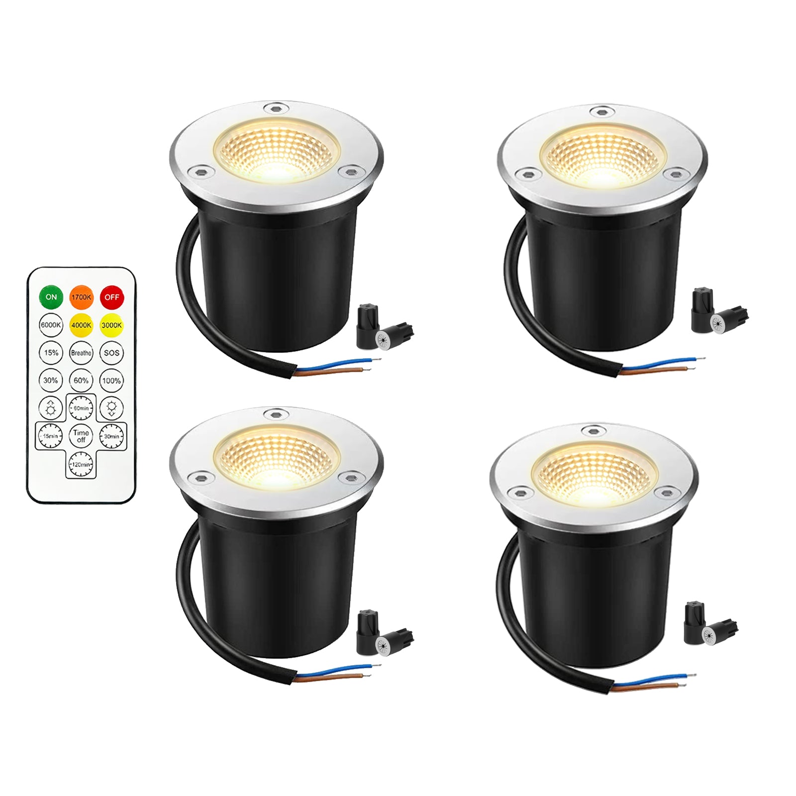 Low Voltage LED Well Lights Outdoor, 12V/24V Landscape In Ground Lights with Remote Control, Dimmable 1700K-6000K Tunable White, Timer Function, IP67 Waterproof Landscape Lighting for Yard Pathway Garden 4 pack