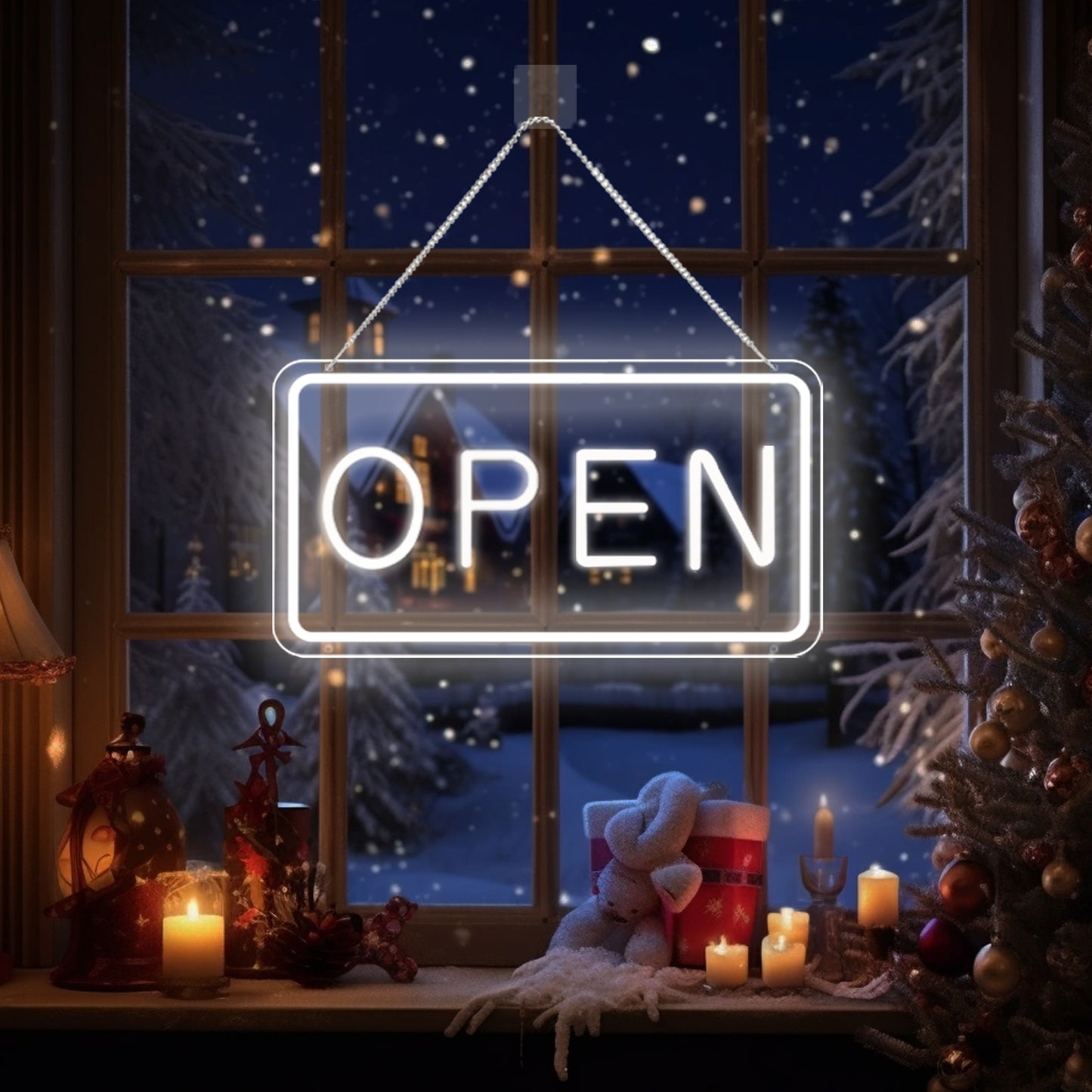 LED Open Sign for Business, USB Powered, Adjustable Brightness,  Cool White, 42x22.5cm, for Stores, Cafes, Bars, Hotels, Window Display