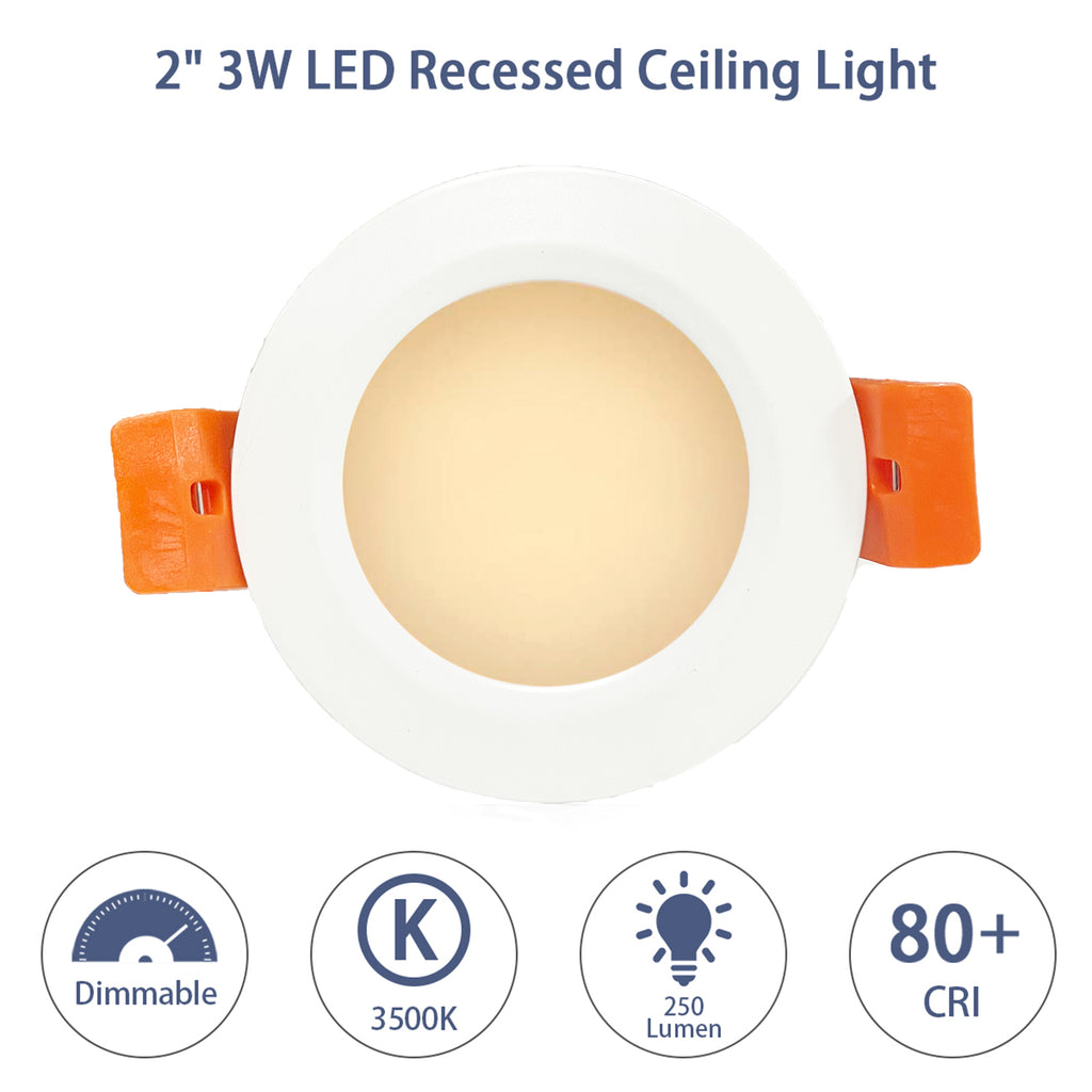 2 Inch LED Recessed Lighting 3W, Dimmable Downlight , 3000K Warm White Ceiling Light, CRI80+, Energy-Saving LED Downlight for Home Remodel & House Interior Décor, Easy Installation – 4 Pack