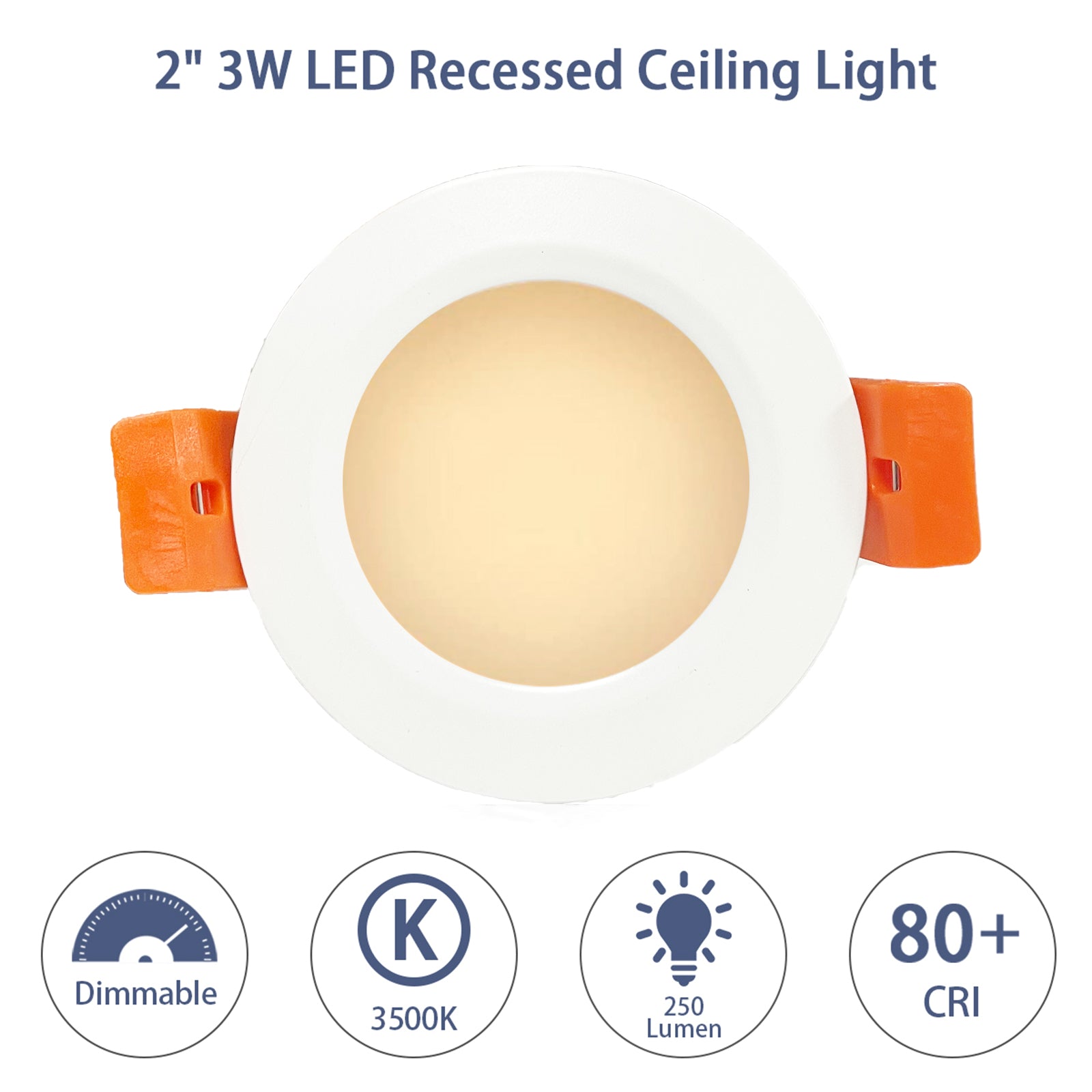 2 Inch LED Recessed Lighting 3W, Dimmable Downlight , 3000K Warm White Ceiling Light, CRI80+, Energy-Saving LED Downlight for Home Remodel & House Interior Décor, Easy Installation – 4 Pack