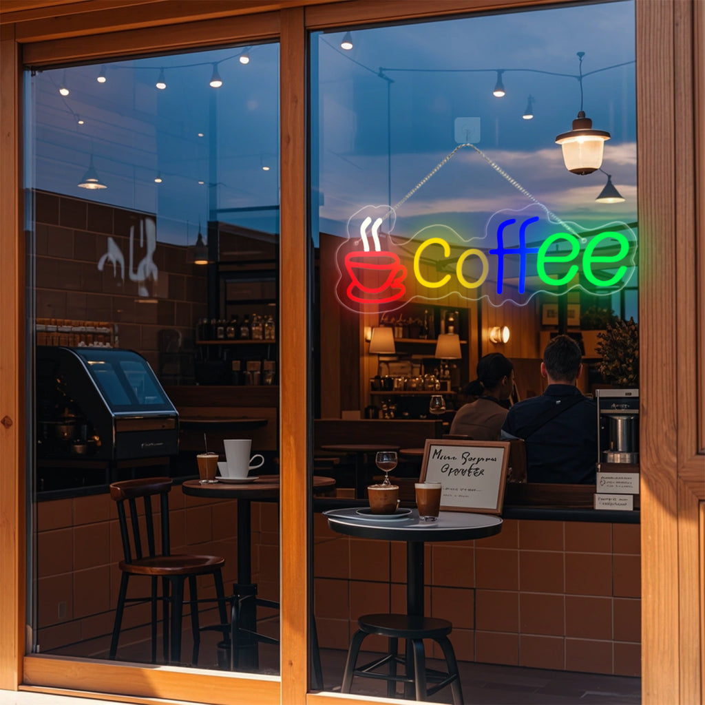 Coffee LED Neon Sign By USB - Adjustable Brightness with ON/Off Switch , Wall Decor LED Sign for Café Shops, Restaurants & Food Trucks