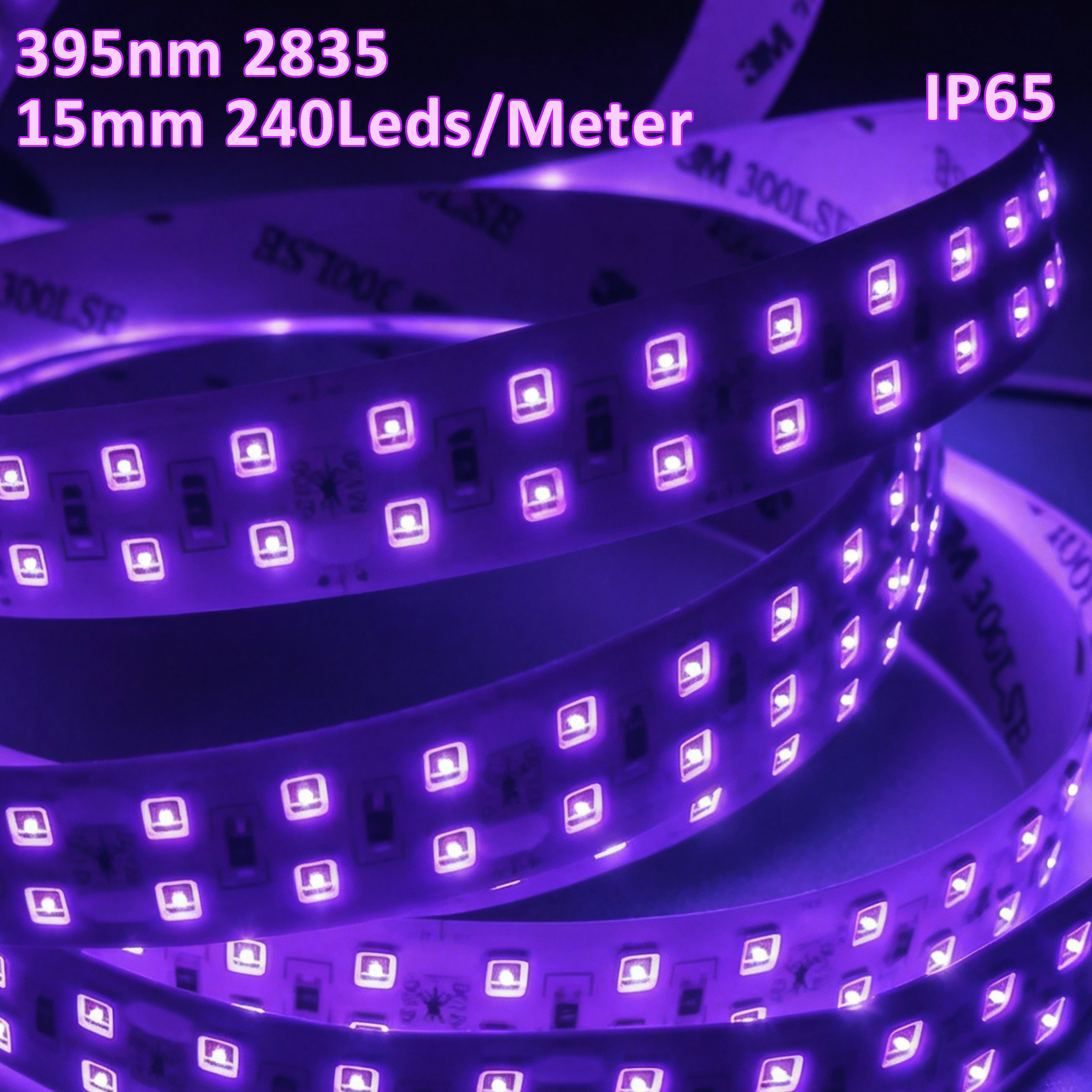 395nm UV LED Strip Light, 12V 5M (16.4FT) 240LEDs/M High Density SMD2835, 15mm Wide, IP65 Waterproof Flexible Black Light Strip for Resin Curing, Fluorescent Party, Stage Fluorescent Lighting