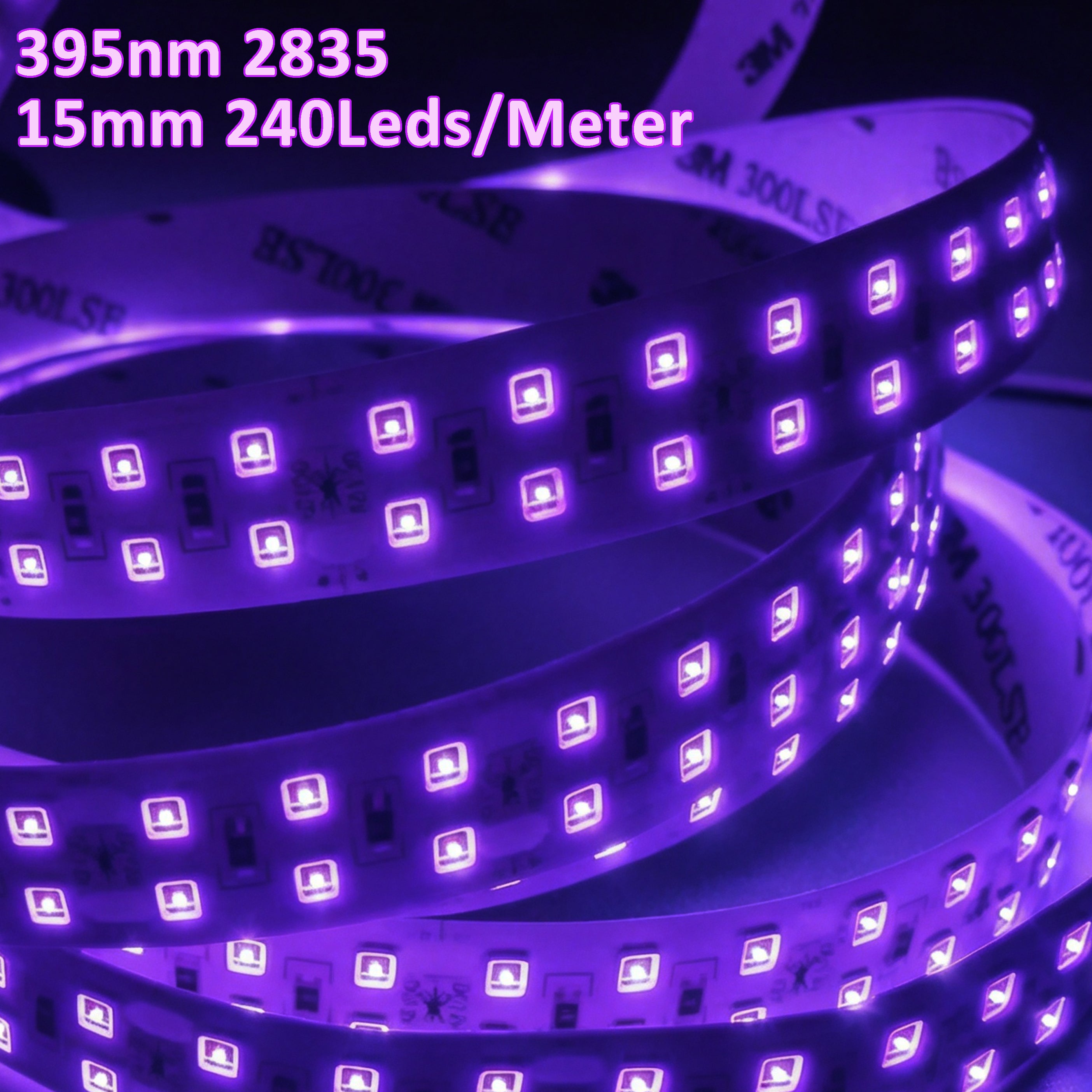 395nm UV LED Strip Light, 12V 5M（16.4FT) 240LEDs/M SMD2835, 15mm Width, Non-Waterproof Flexible Black Light Strip for Resin Curing, Fluorescent Party, Stage Glow Decoration