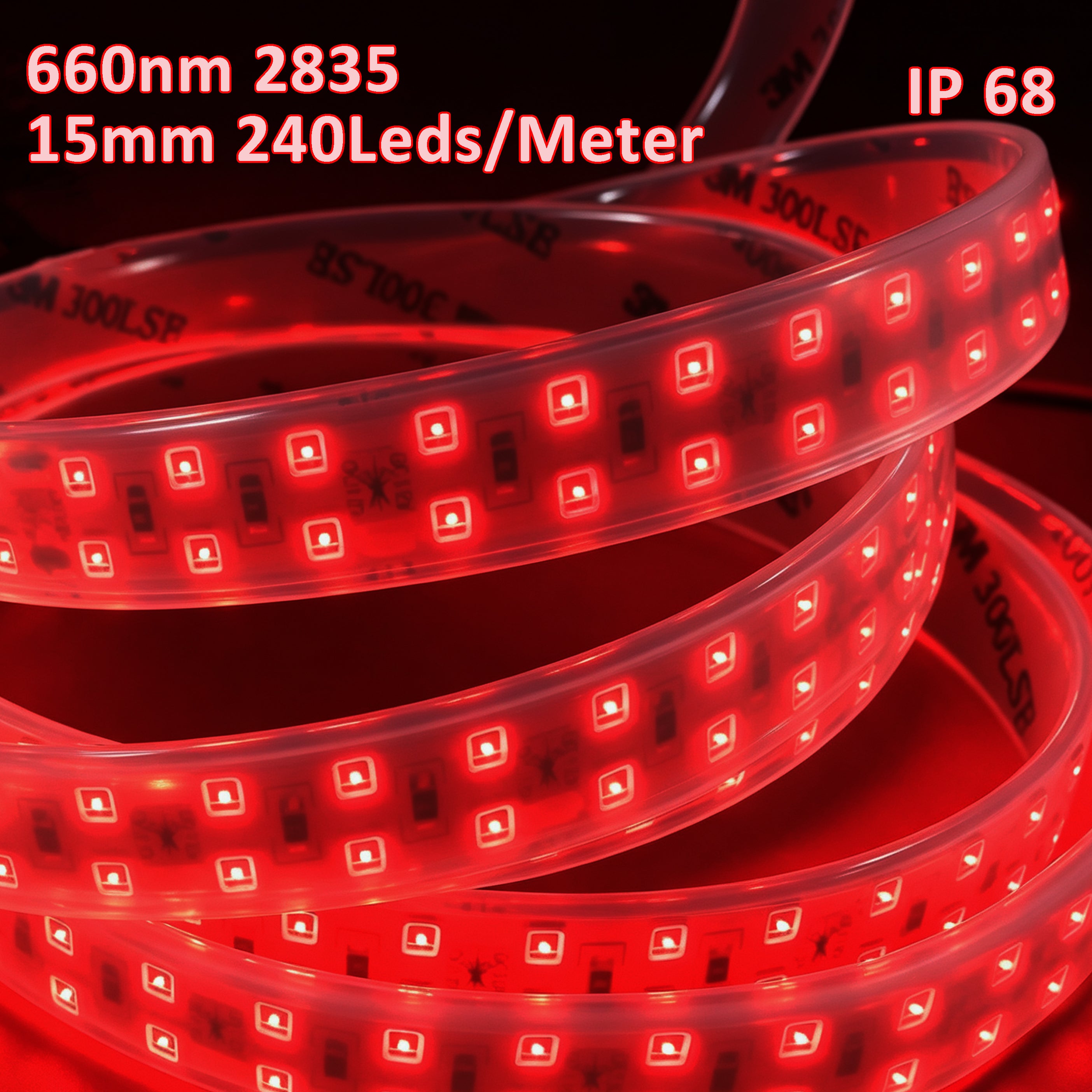 660nm Red Light Therapy LED Strip 5M（16.5FT） 240LEDs/M IP68-Waterproof for Skin Beauty Sauna Relaxation