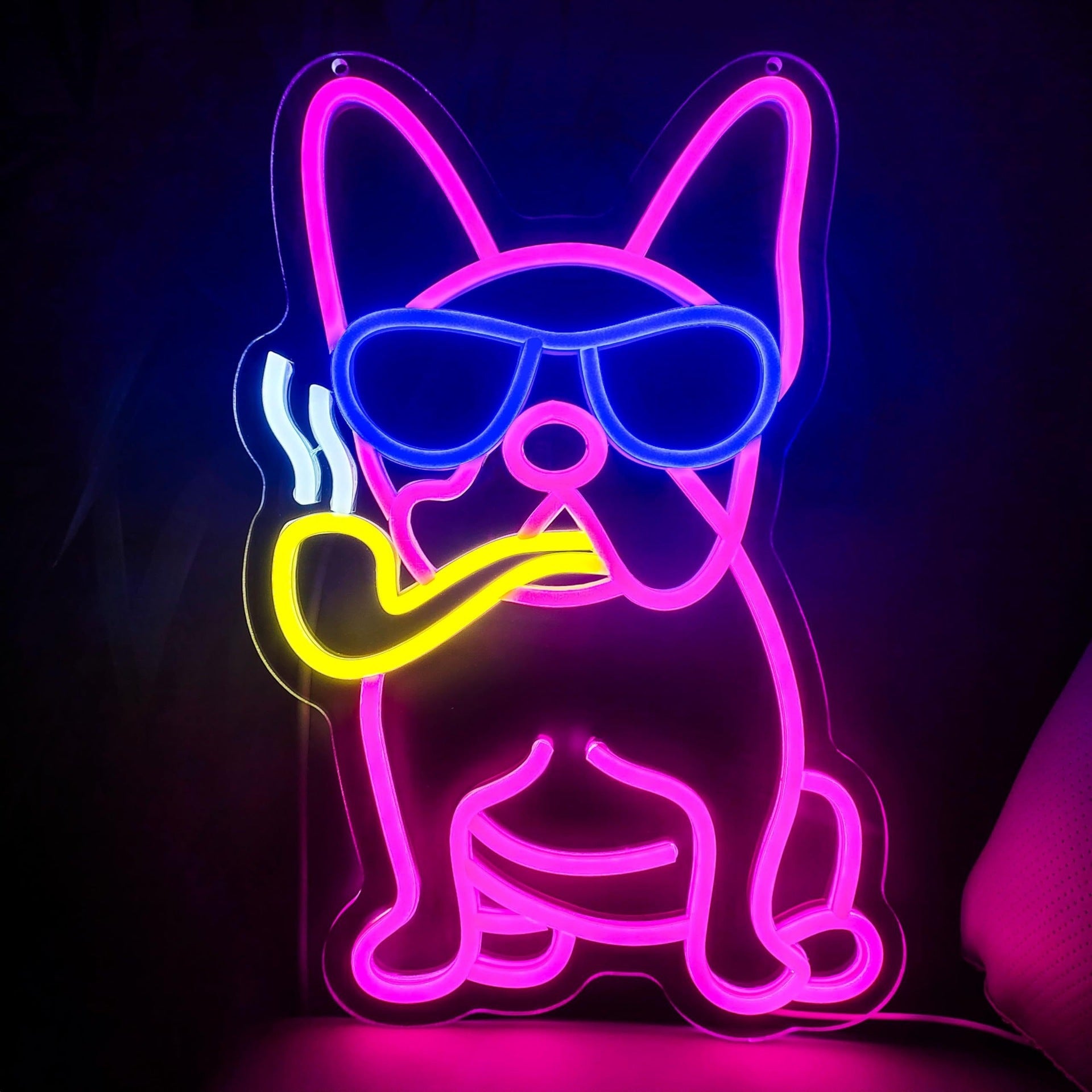 LED Neon pipe bulldog sign, adjustable brightness, with switch, suitable for home decoration, shops, etc., four colors,28cm/11"x 40cm/15.75"