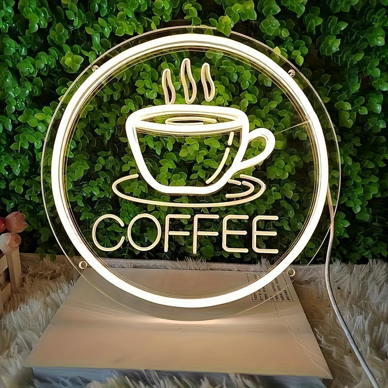 Coffee LED Neon Sign By USB - Adjustable Brightness with ON/Off Switch , Wall Decor LED Sign for Café Shops, Restaurants & Food Trucks,29.5cm/11.6"x 29.5cm/11.6"