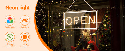 LED Open Signs for Business by USB ，Adjustable Brightness Open Signs with ON/OFF Switch for Stores, Coffee Shop,Flower shop, Hotel,Bars, Window etc,16x9in,Warm White(Outside Edge Cool White)