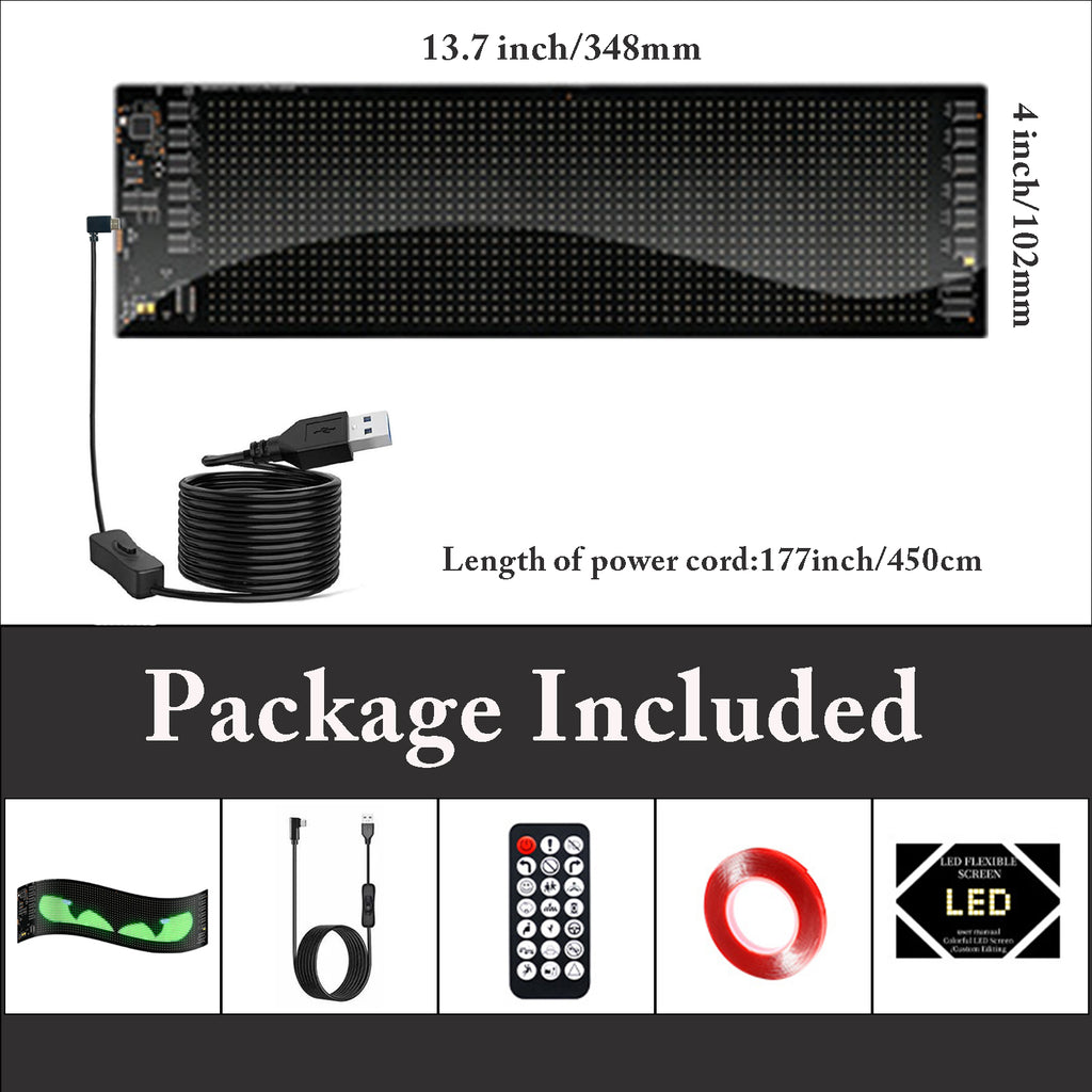 Flexible LED Display Sign 13.7"×4", Programmable Scrolling LED Sign Board with APP & Remote Control, DIY Text & Patterns, IP65 Waterproof LED Screen for Car, Taxi, Restaurant, Party, Event