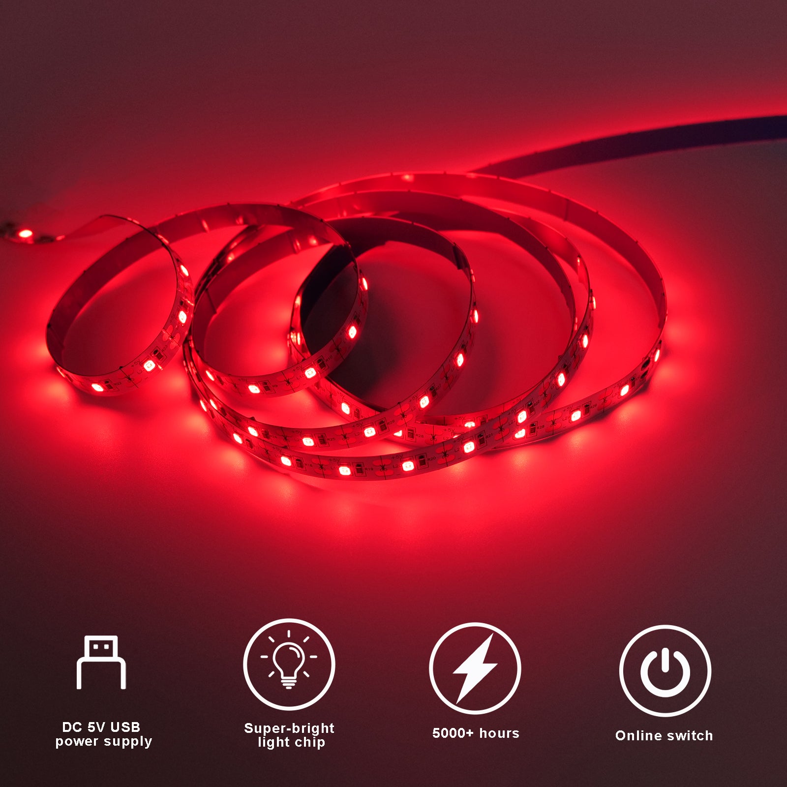 660nm Red Light Strip 6.6FT 120LEDs USB Powered, Dimmable Red LED Light Strip 5V 2A, Grow Light for Indoor Plants, Sleep Light Strip for Bedroom, TV Backlight Ambient Lighting