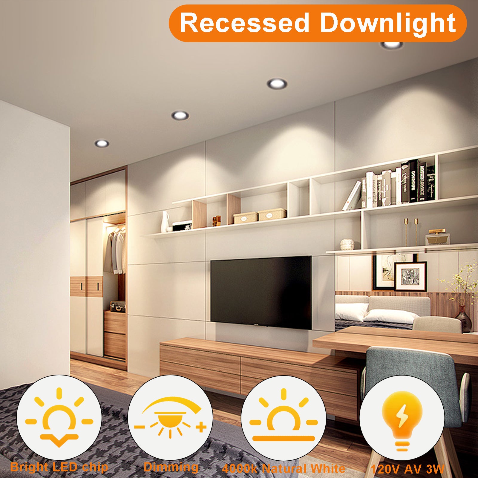 2 Inch Canless LED Recessed Lighting 4 Pack, 3W Slim Wafer Downlight, 4000K Natural White, CRI90+, Dimmable Ceiling Light with Junction Box, Black Finish for Kitchen, Closet & Hallway