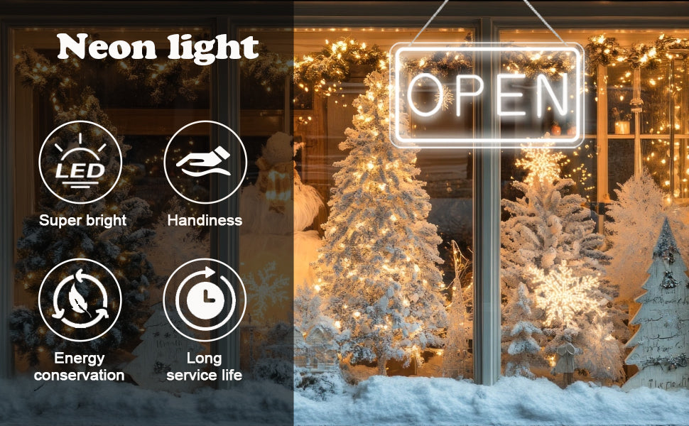 LED Open Sign for Business, USB Powered, Adjustable Brightness,  Cool White, 42x22.5cm, for Stores, Cafes, Bars, Hotels, Window Display