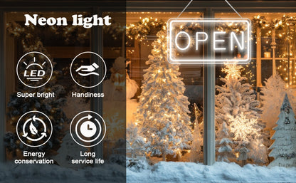 LED Open Sign for Business, USB Powered, Adjustable Brightness,  Cool White, 42x22.5cm, for Stores, Cafes, Bars, Hotels, Window Display