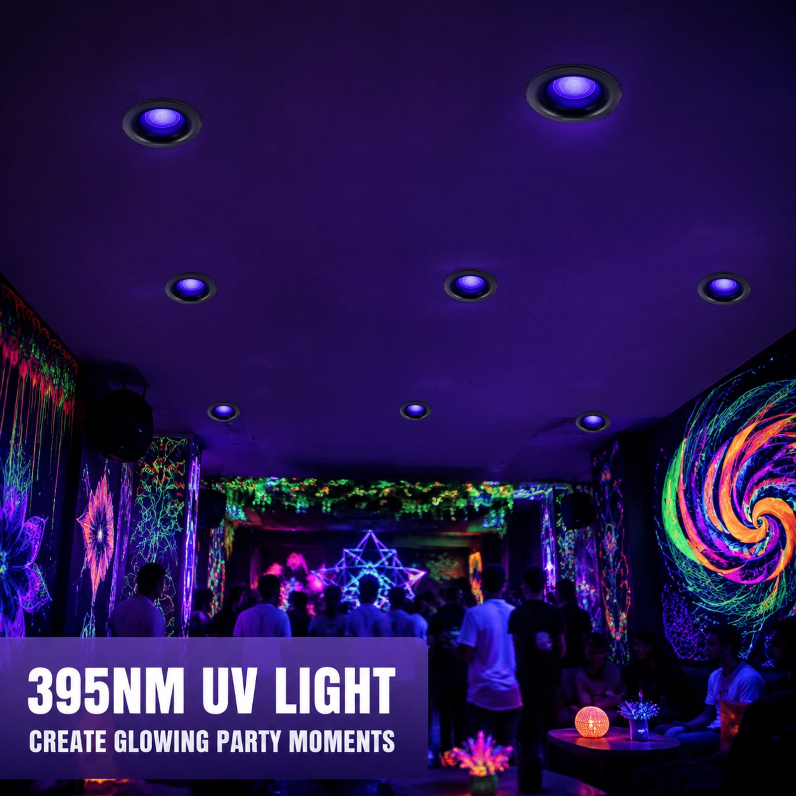 395nm UV Black Light Recessed Downlight, 3 Inch Flush Mount UV LED Ceiling Light, 3W 110V Blacklight, Aluminum Housing, Safe Long Wave UV Light for Glow Party, Fluorescent Posters, Halloween Decor, 4 Pack