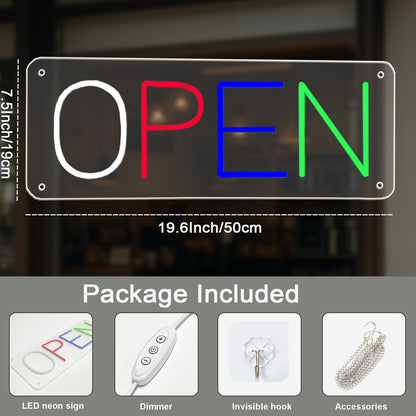 Neon Open Sign by USB ,50×19cm LED Business Sign with 5 Brightness Levels, Vibrant Open Sign LED for Shops, Cafés, Bars & Restaurants