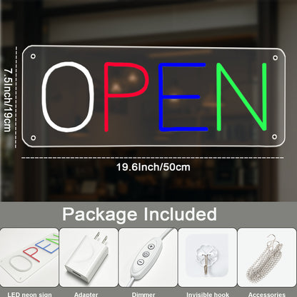 Neon Open Sign by USB ,50×19cm LED Business Sign with 5 Brightness Levels, Vibrant Open Sign LED for Shops, Cafés, Bars & Restaurants