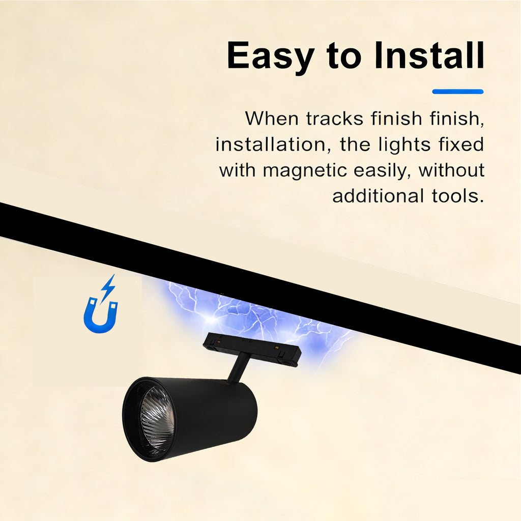 20W Magnetic Track Spotlight, 3000K Warm White LED Track Light Head, 90° Adjustable Beam, 48V DC Low Voltage Ceiling Track Lighting Fixture for Magnetic Track System, for Home Retail Gallery