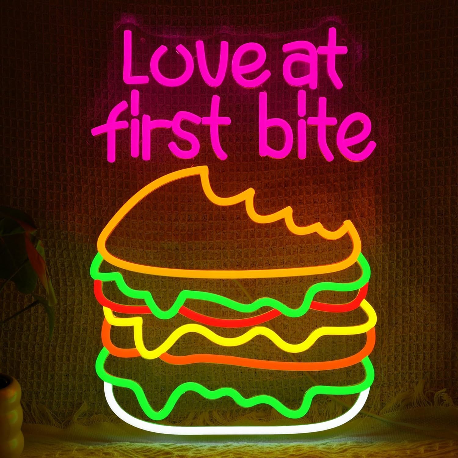 LED Neon Hamburger Sign By USB - Adjustable Brightness with ON/Off Switch , Wall Decor LED Sign for Food store restaurant snack shop.30cm/11.8"x 42cm/16.5"