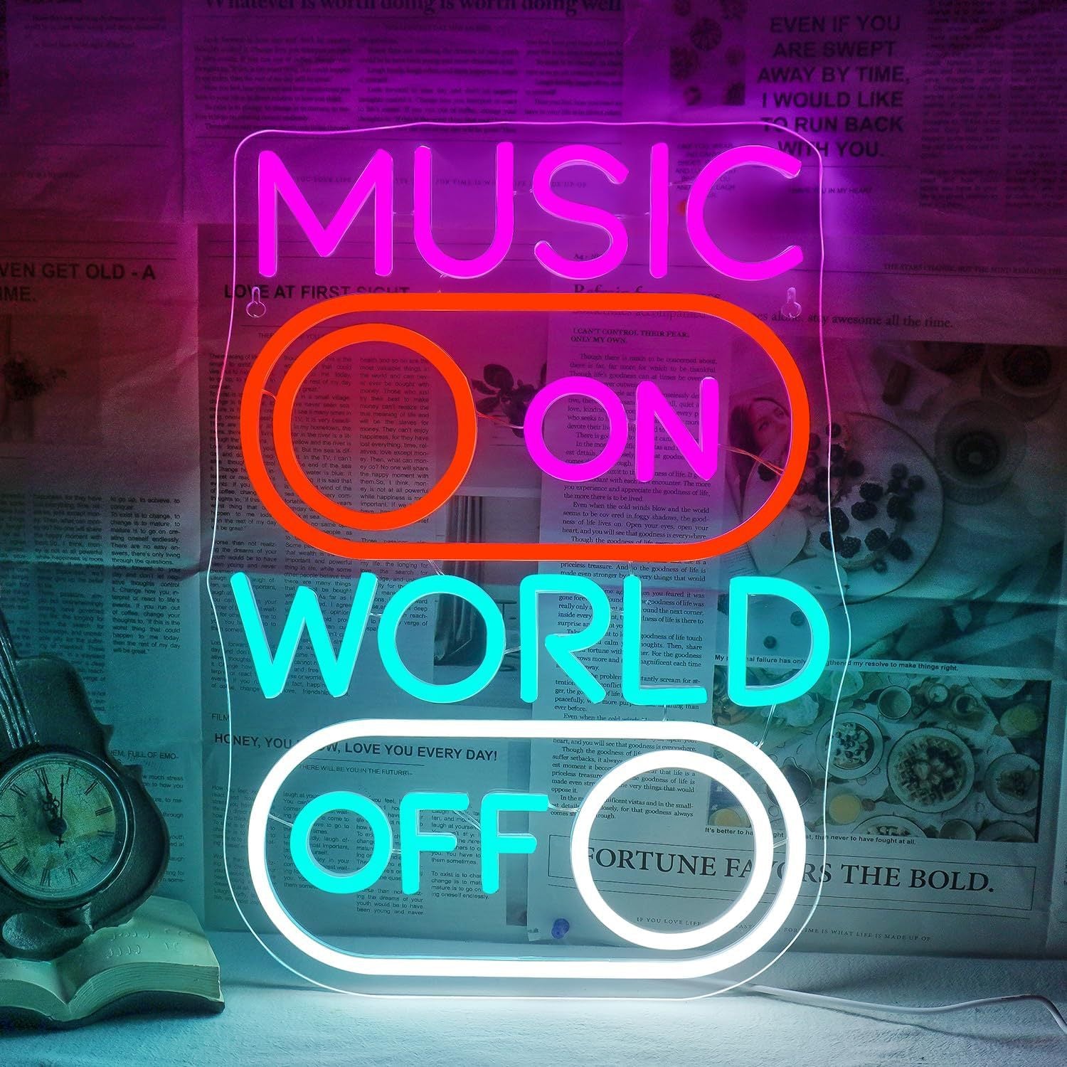 LED Neon MUSIC Sign By USB - Adjustable Brightness With ON/Off Switch , Wall Decor LED Sign for Bar Stage Atmosphere Decorative.31cm/12.2"x 42.3cm/16.7"