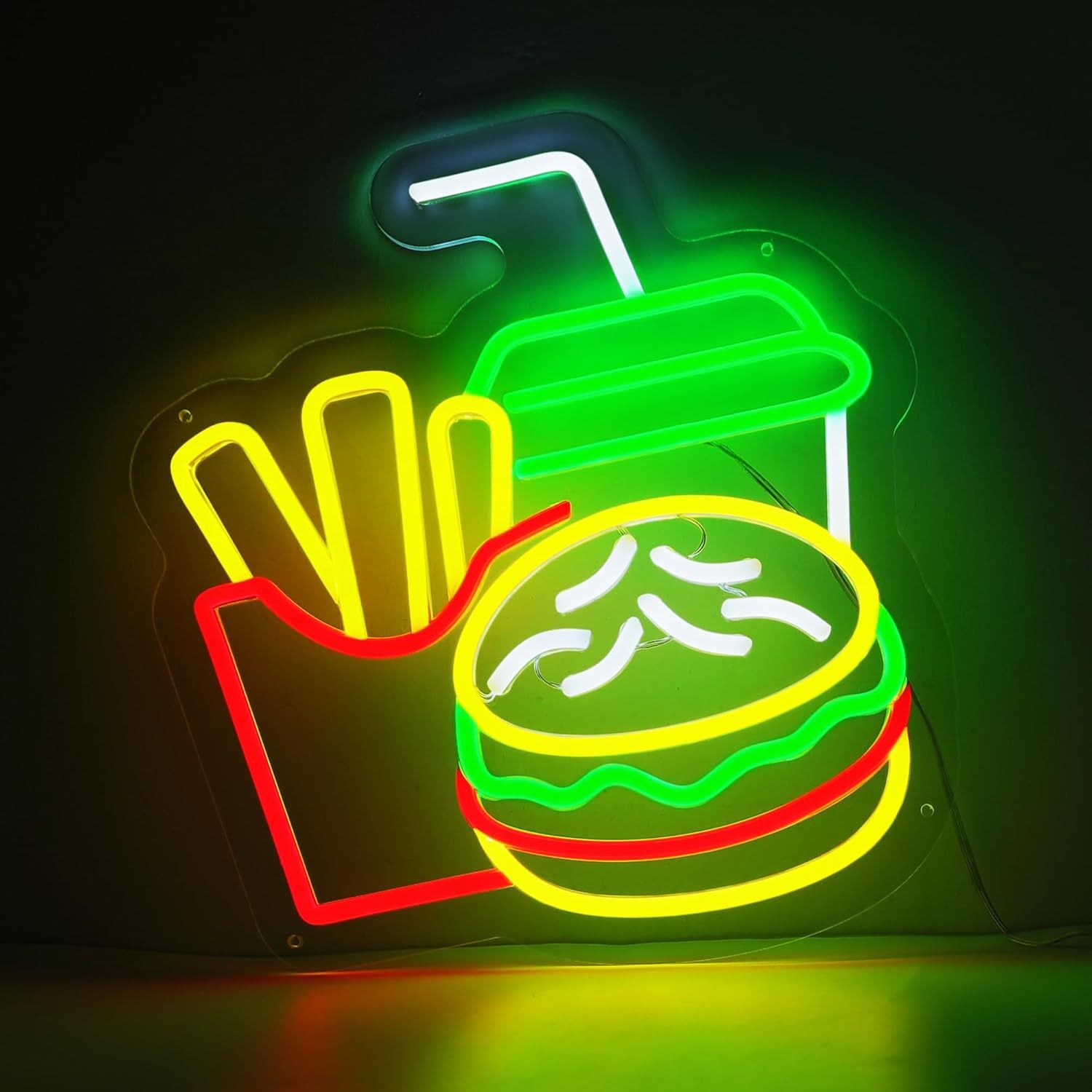 LED Neon Hamburger Sign By USB - Adjustable Brightness with ON/Off Switch , Wall Decor LED Sign for Food store restaurant snack shop.31.5cm/12.4"x 34.5cm/13.6"