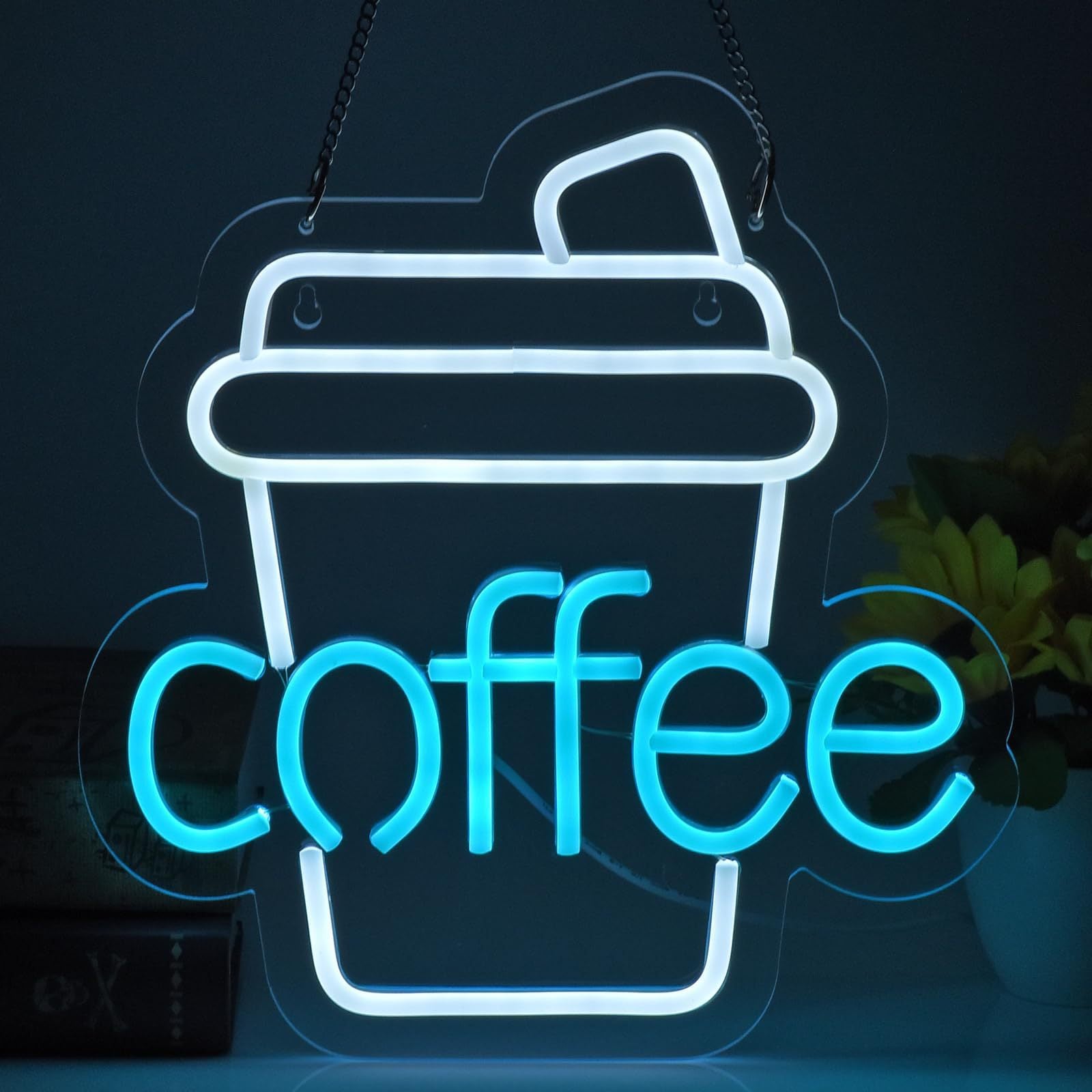 Coffee LED Neon Sign By USB - Adjustable Brightness with ON/Off Switch , Wall Decor LED Sign for Café Shops, Restaurants & Food Trucks,32cm/12.6"x 30cm/11.8"