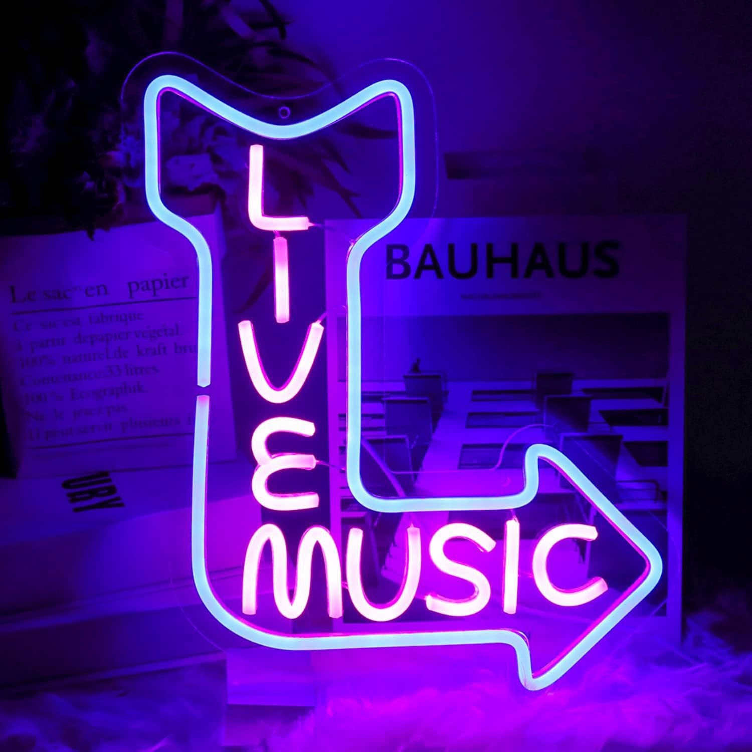 LED Neon LIVE MUSIC Sign By USB - Adjustable Brightness With ON/Off Switch , Wall Decor LED Sign for Bar Stage Atmosphere Decorative.32cm/12.6"x 39cm/15.4"
