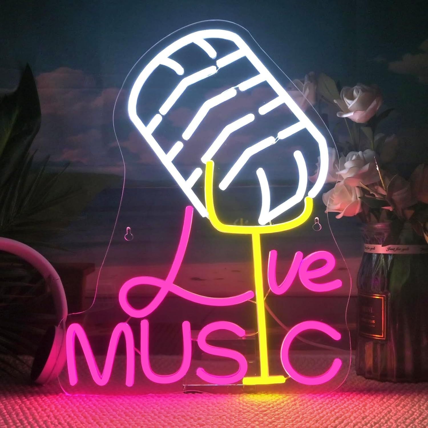 LED Neon LIVE MUSIC Sign By USB - Adjustable Brightness With ON/Off Switch , Wall Decor LED Sign for Bar Stage Atmosphere Decorative.32cm/12.6"x 41cm/16.1"