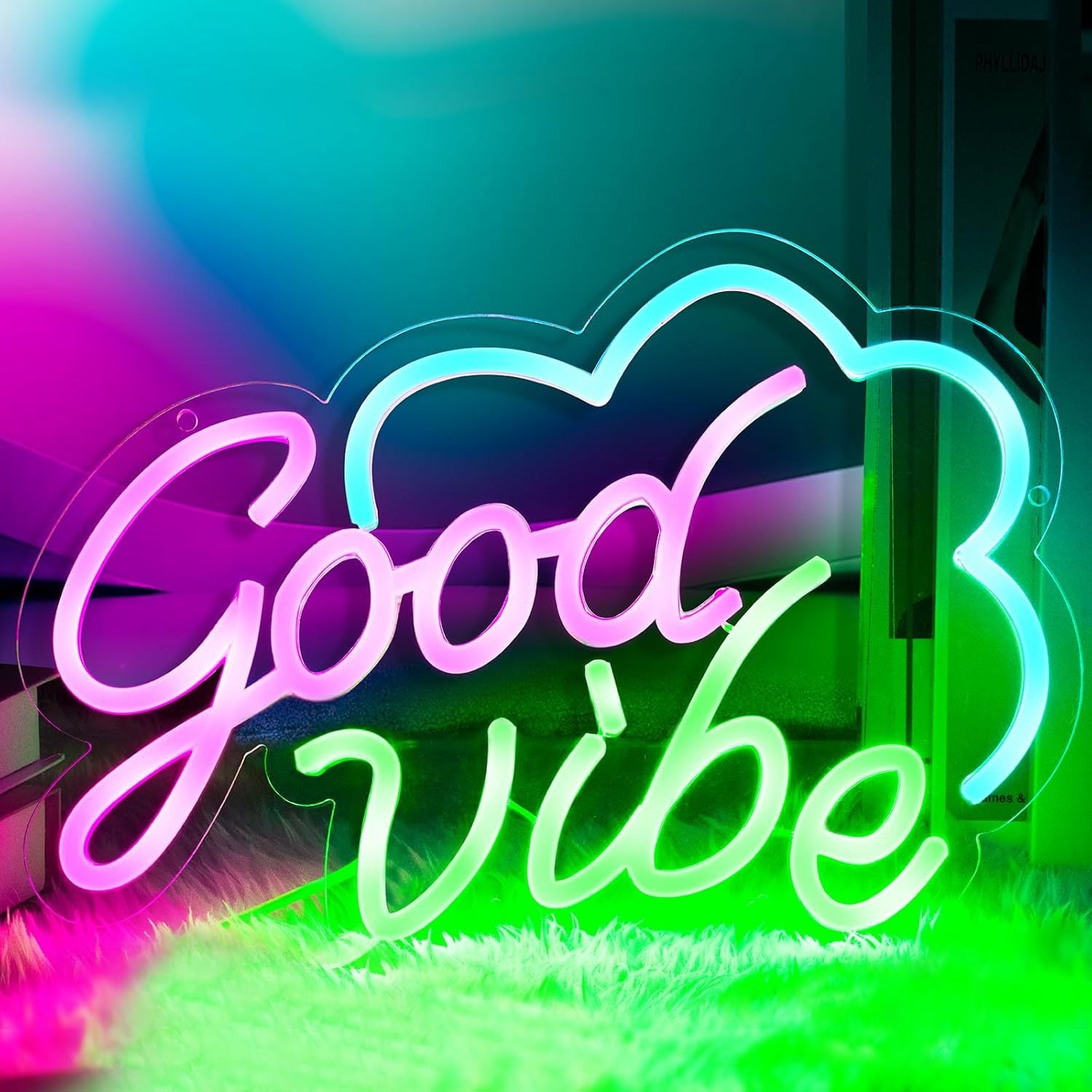 LED Neon Good Vibes Sign By USB - Adjustable Brightness With ON/Off Switch , Wall Decor LED Sign for Dormitory Home Atmosphere Decoration.33cm/12.99"x 24cm/9.45"