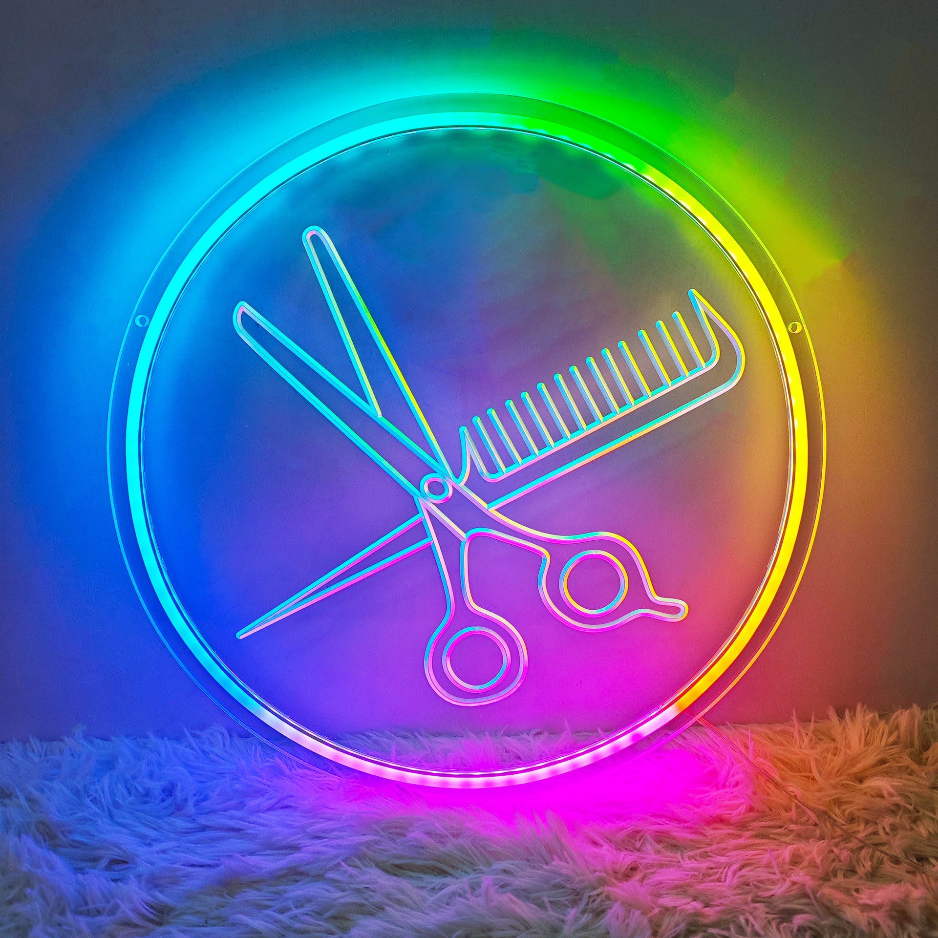 Hair Salon Multicolor Neon Sign RGB Decorative Lights ,adjustable brightness, with switch,suitable for Barber Shop,33cm/12.99"*33cm/12.99"