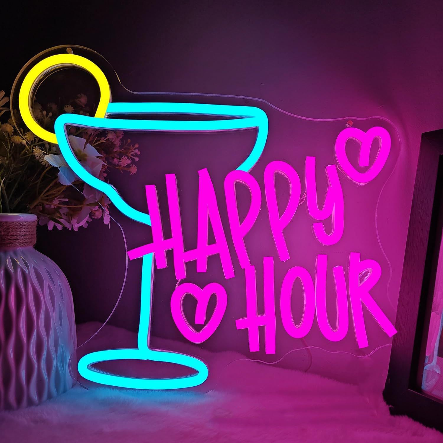 Commercial neon cocktail sign, adjustable brightness, with switch, suitable for shops, hotels, bars, etc., three colors, 33.4cm/13.15"x 29cm/11.42"