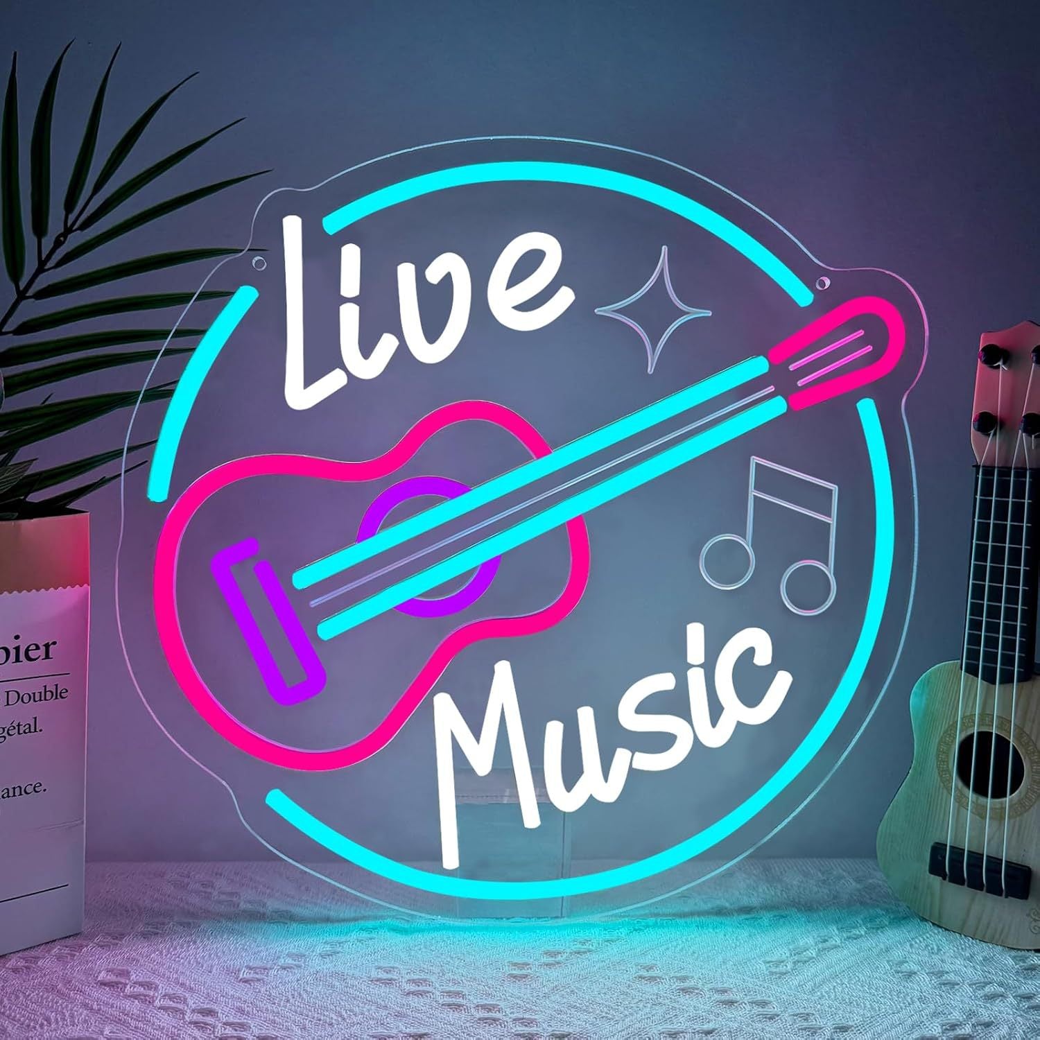 LED Neon LIVE MUSIC Sign By USB - Adjustable Brightness With ON/Off Switch , Wall Decor LED Sign for Bar Stage Atmosphere Decorative.33.5cm/13.19"x 33cm/12.99"